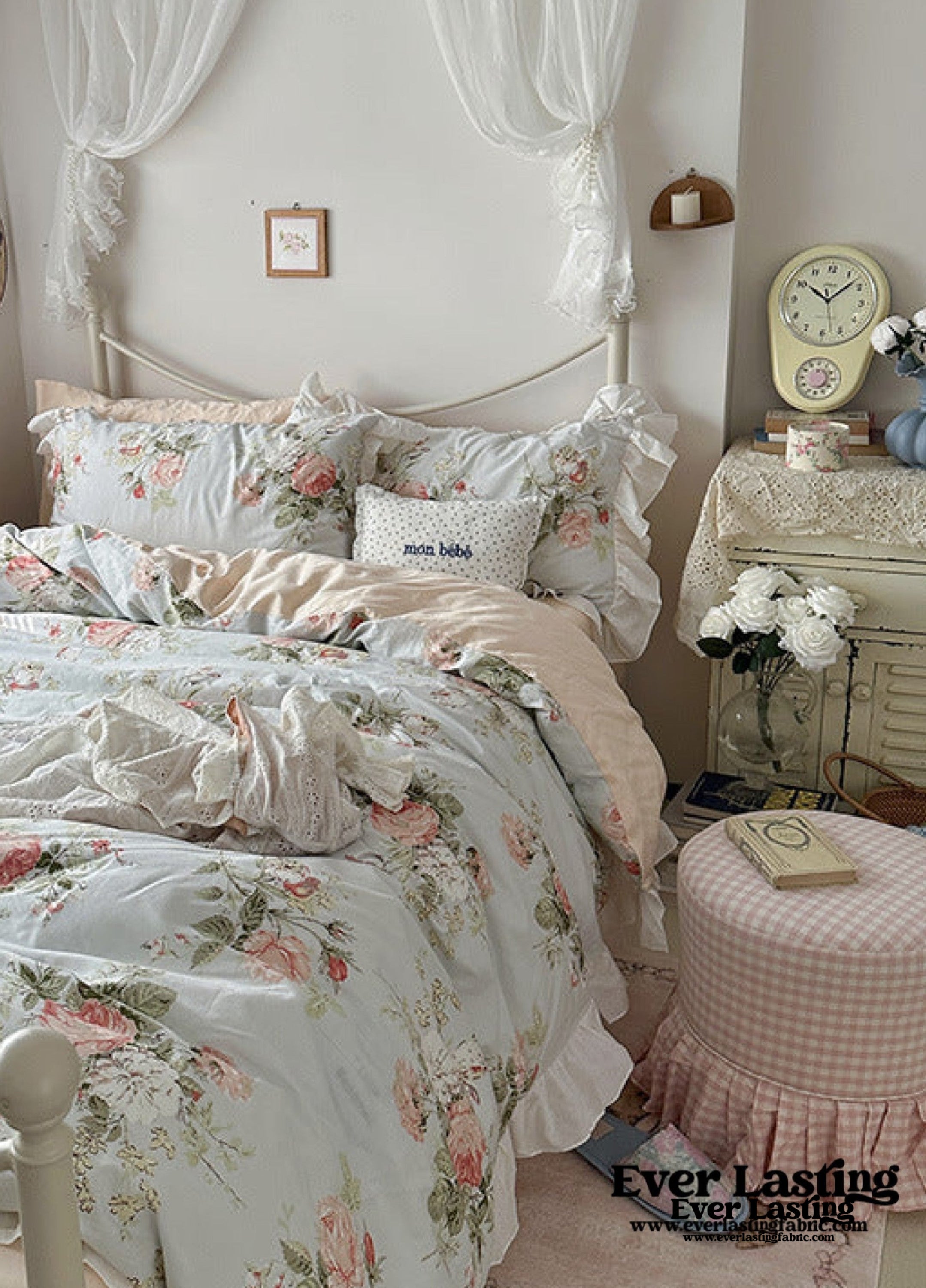 French Ruffle Floral Bedding Set - Green