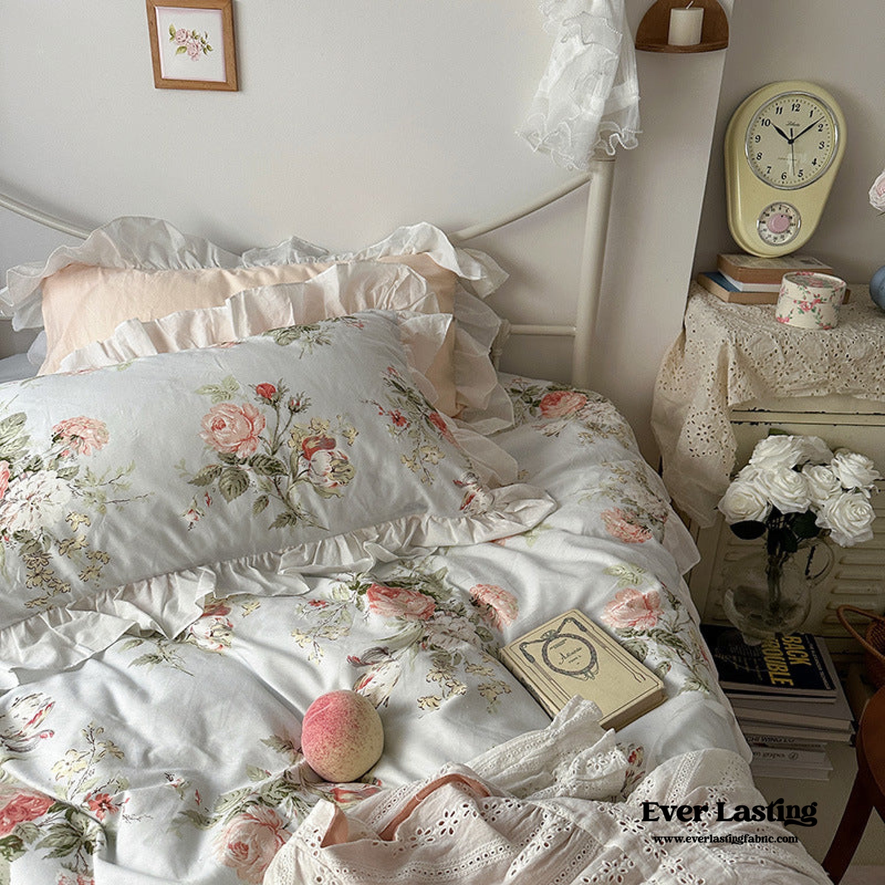 French Ruffle Floral Bedding Set - Green