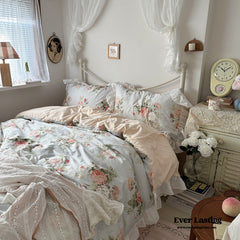 French Ruffle Floral Bedding Set - Green