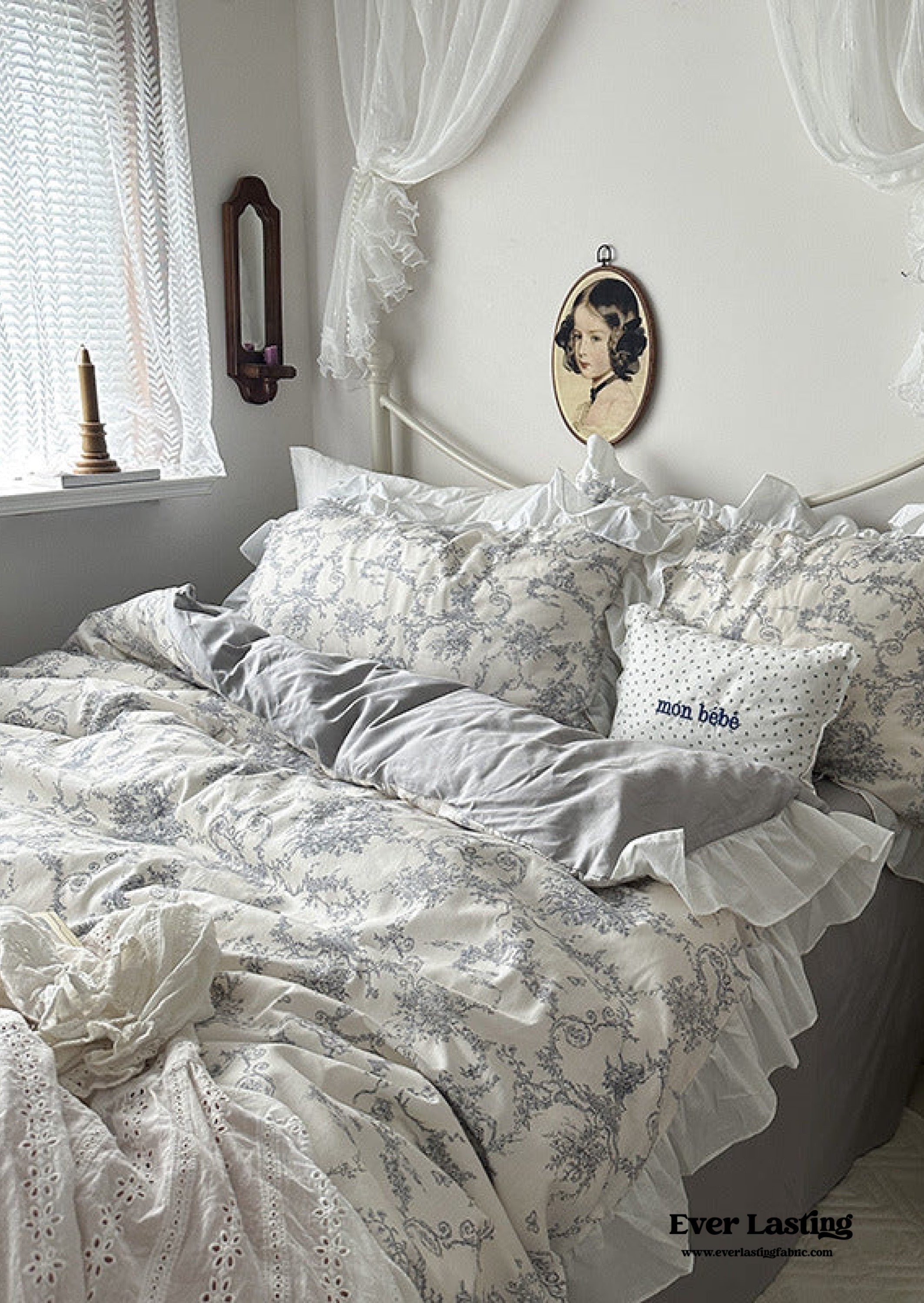 French Ruffle Floral Bedding Set - Green