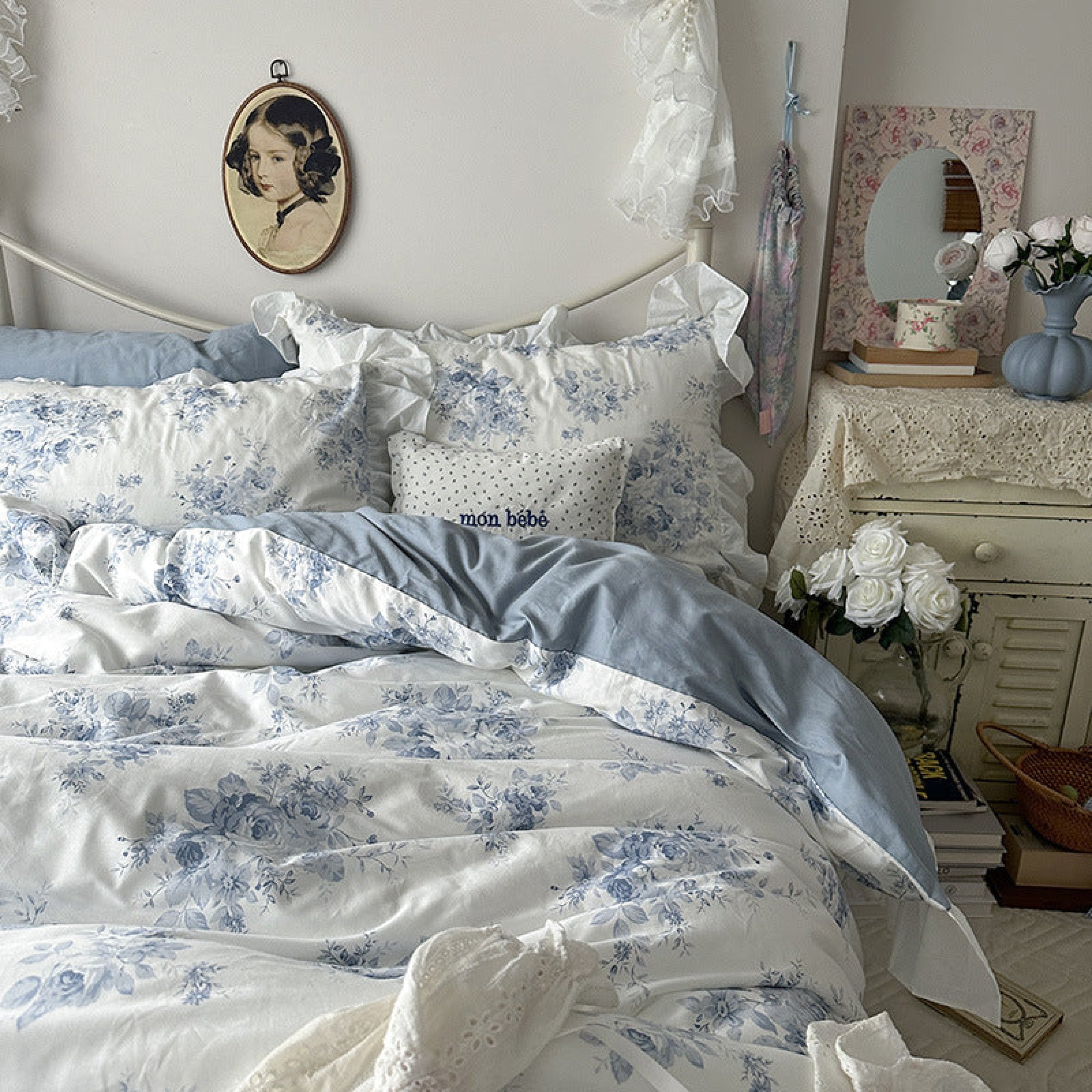French Ruffle Floral Bedding Set - Green