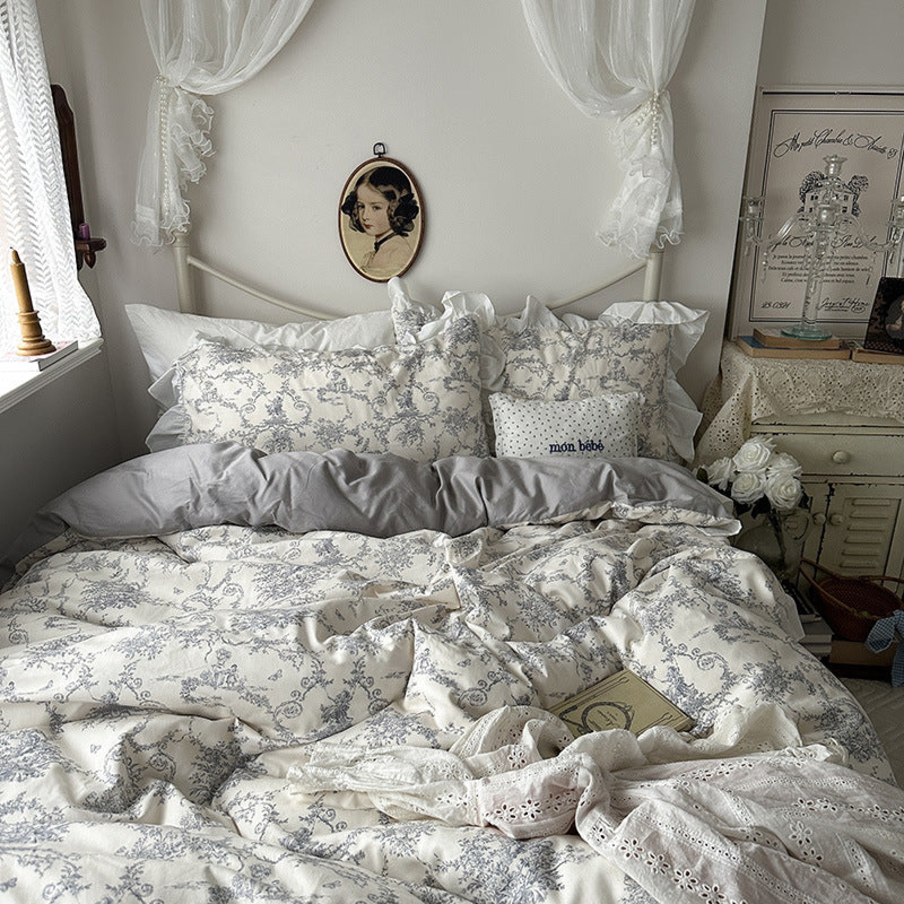 French Ruffle Floral Bedding Set - Green