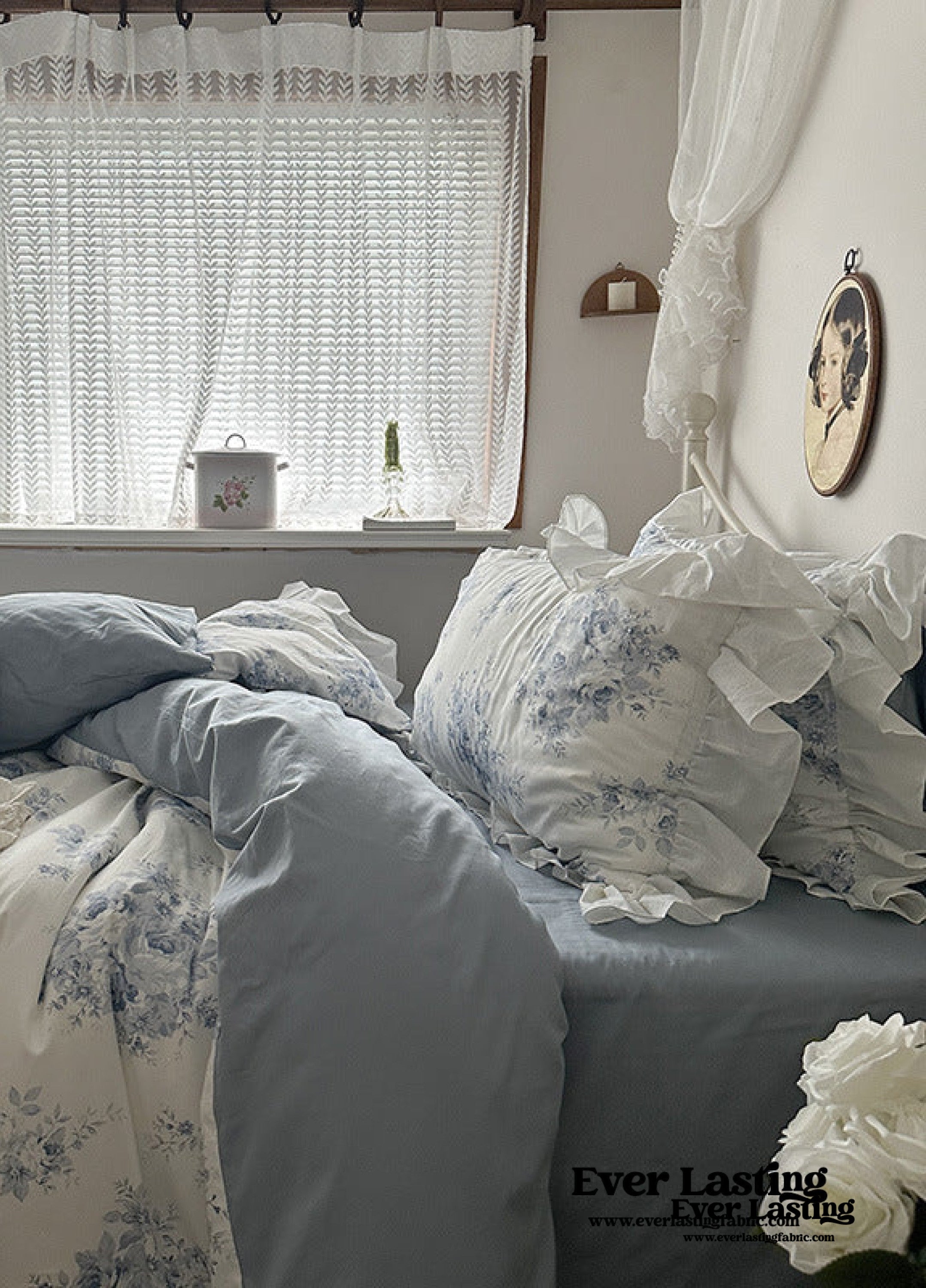 French Ruffle Floral Bedding Set - Pink