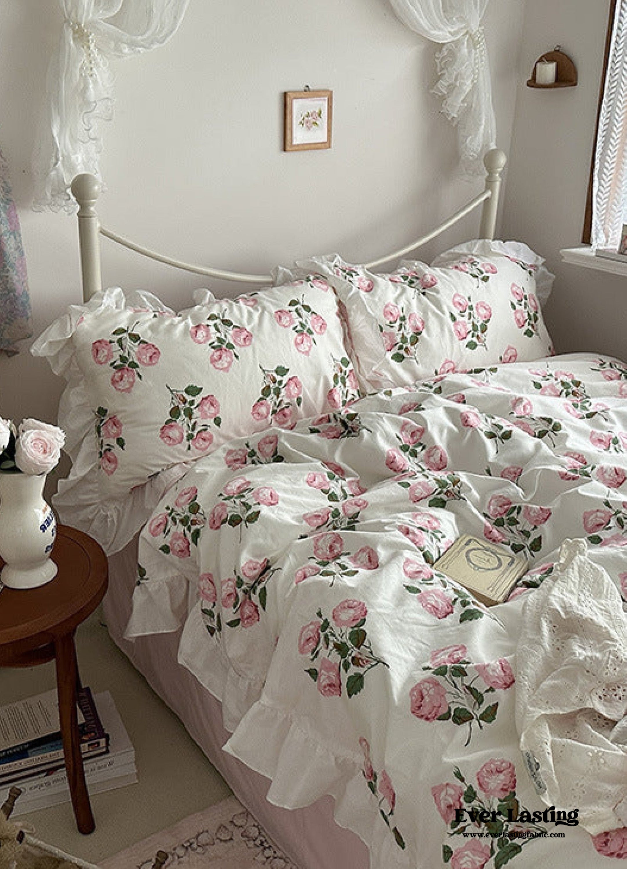 French Ruffle Floral Bedding Set - Pink