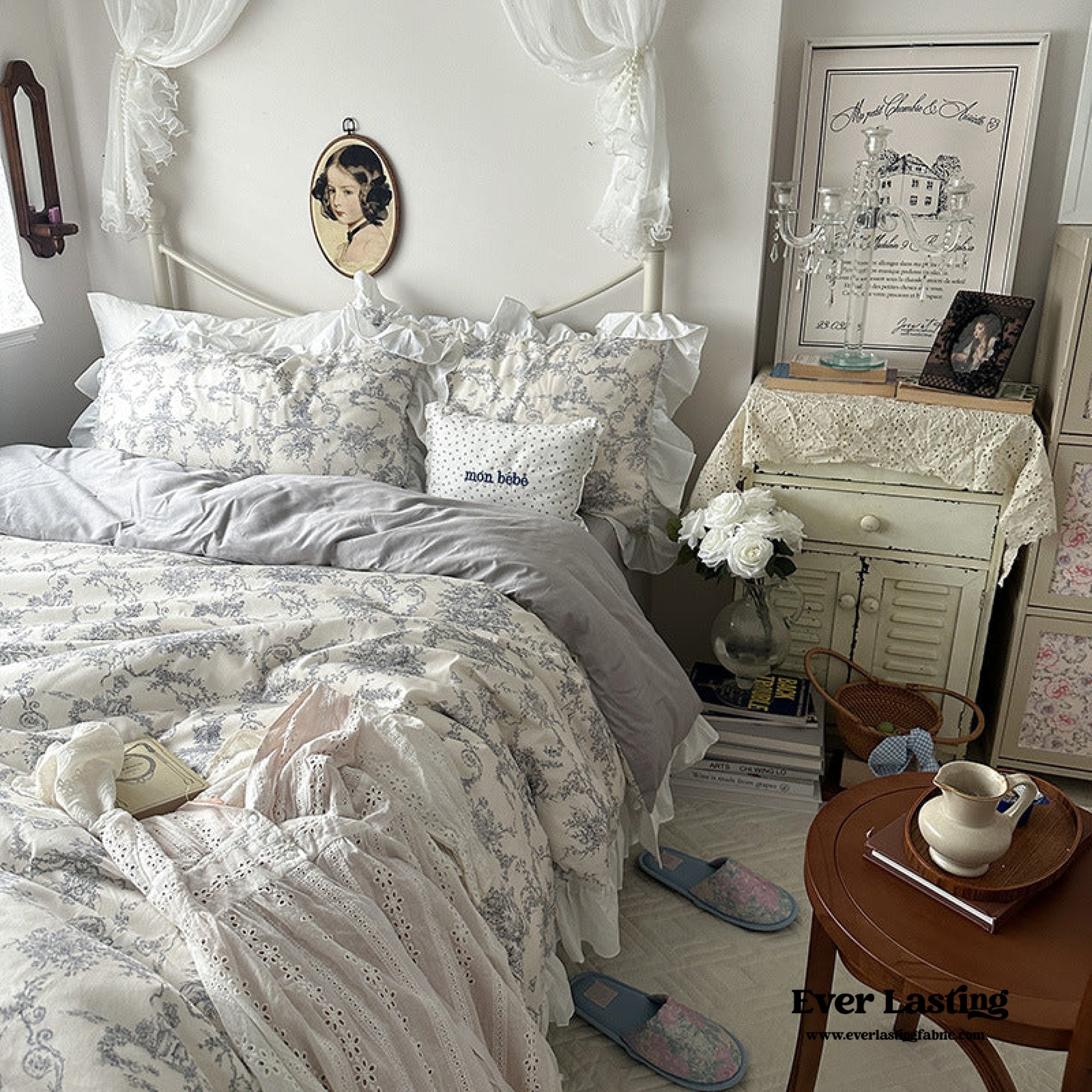 French Ruffle Floral Bedding Set - Pink