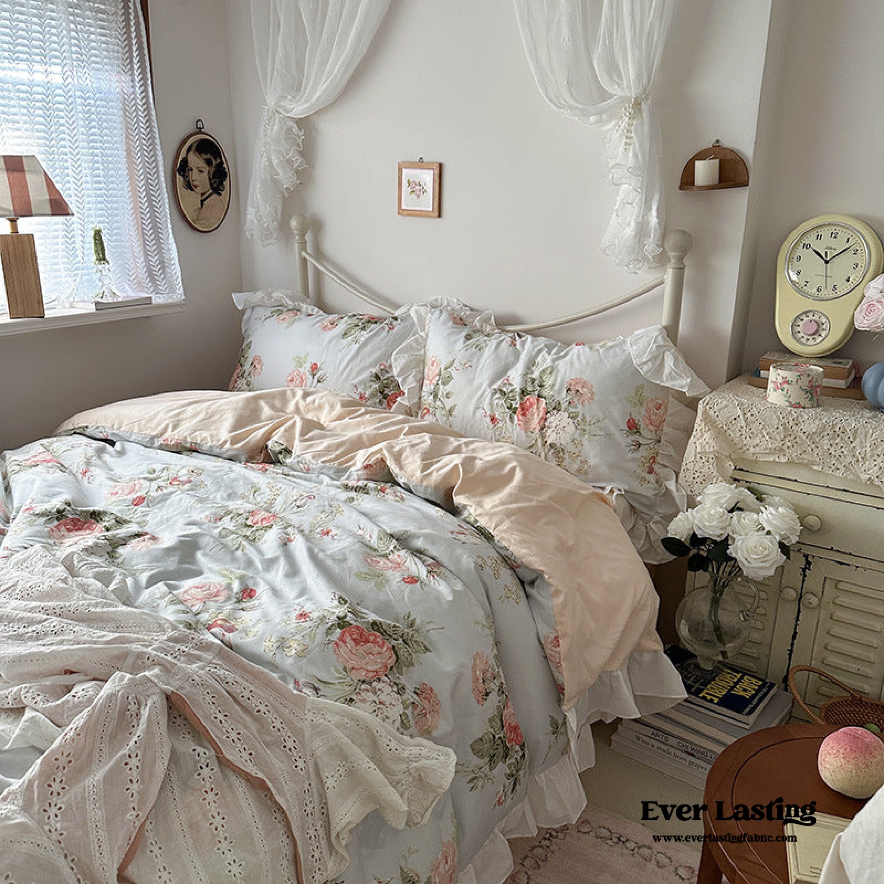 French Ruffle Floral Bedding Set - Pink