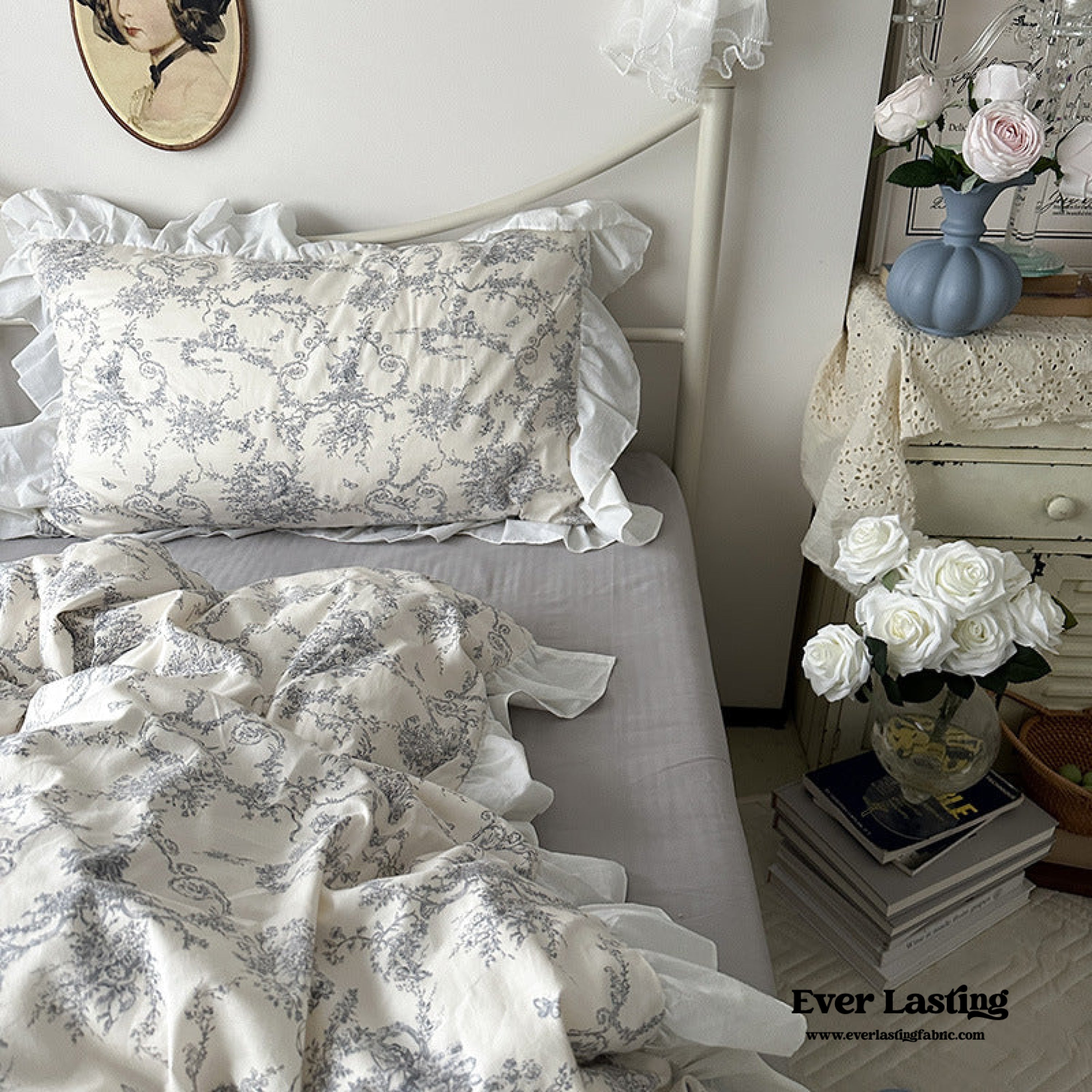French Ruffle Floral Bedding Set - Pink
