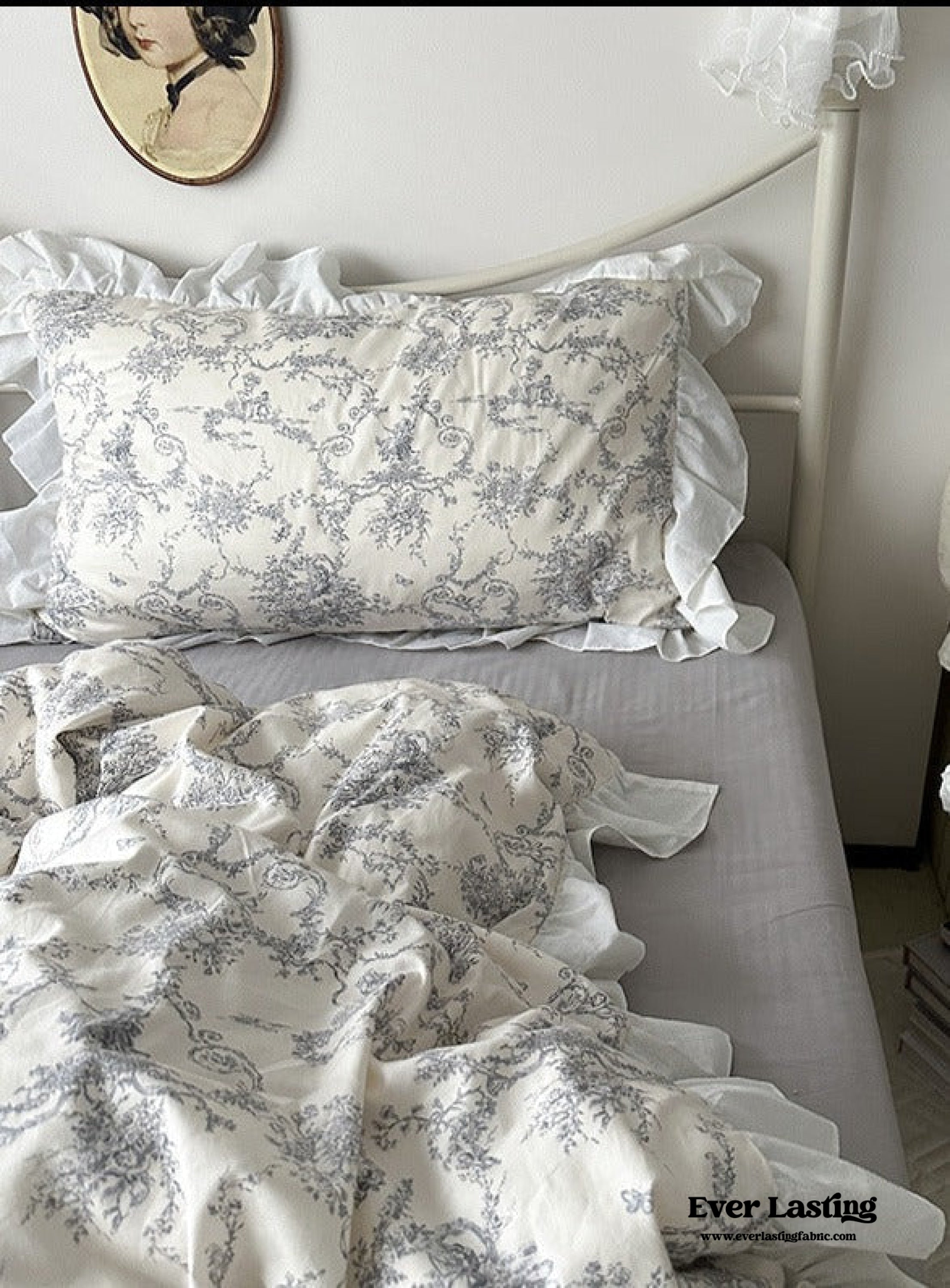 French Ruffle Floral Bedding Set - Pink