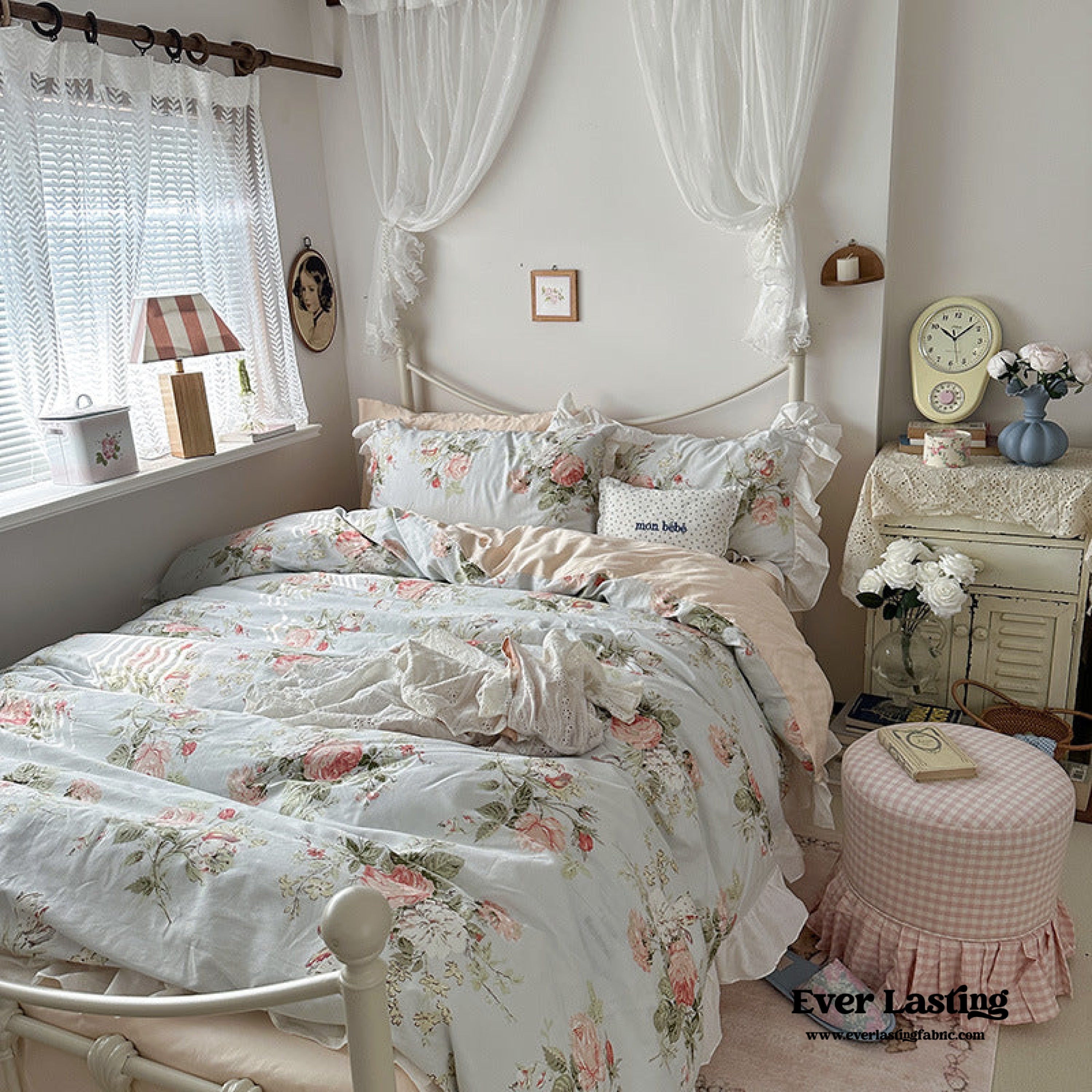French Ruffle Floral Bedding Set - Pink