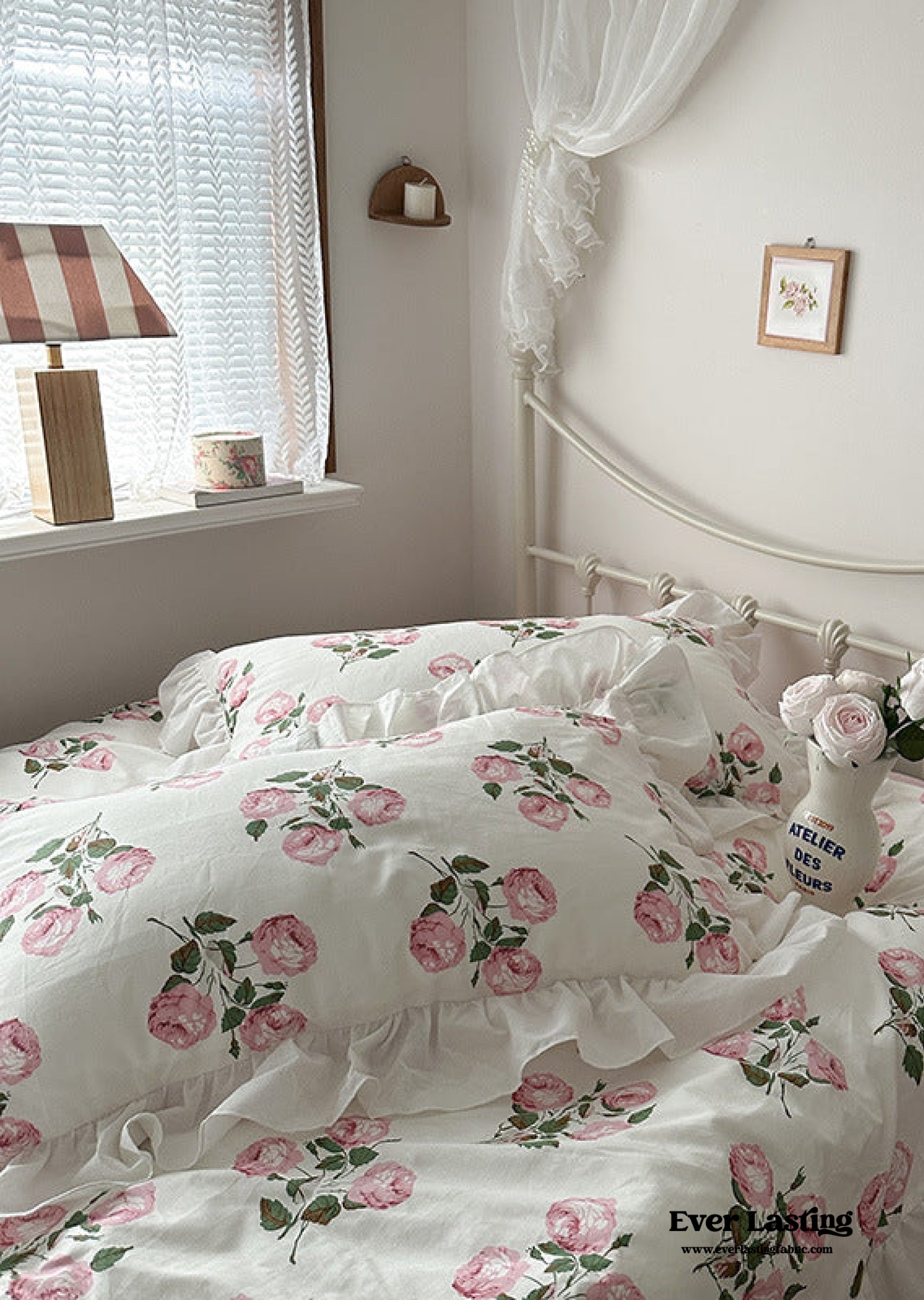 French Ruffle Floral Bedding Set - Pink