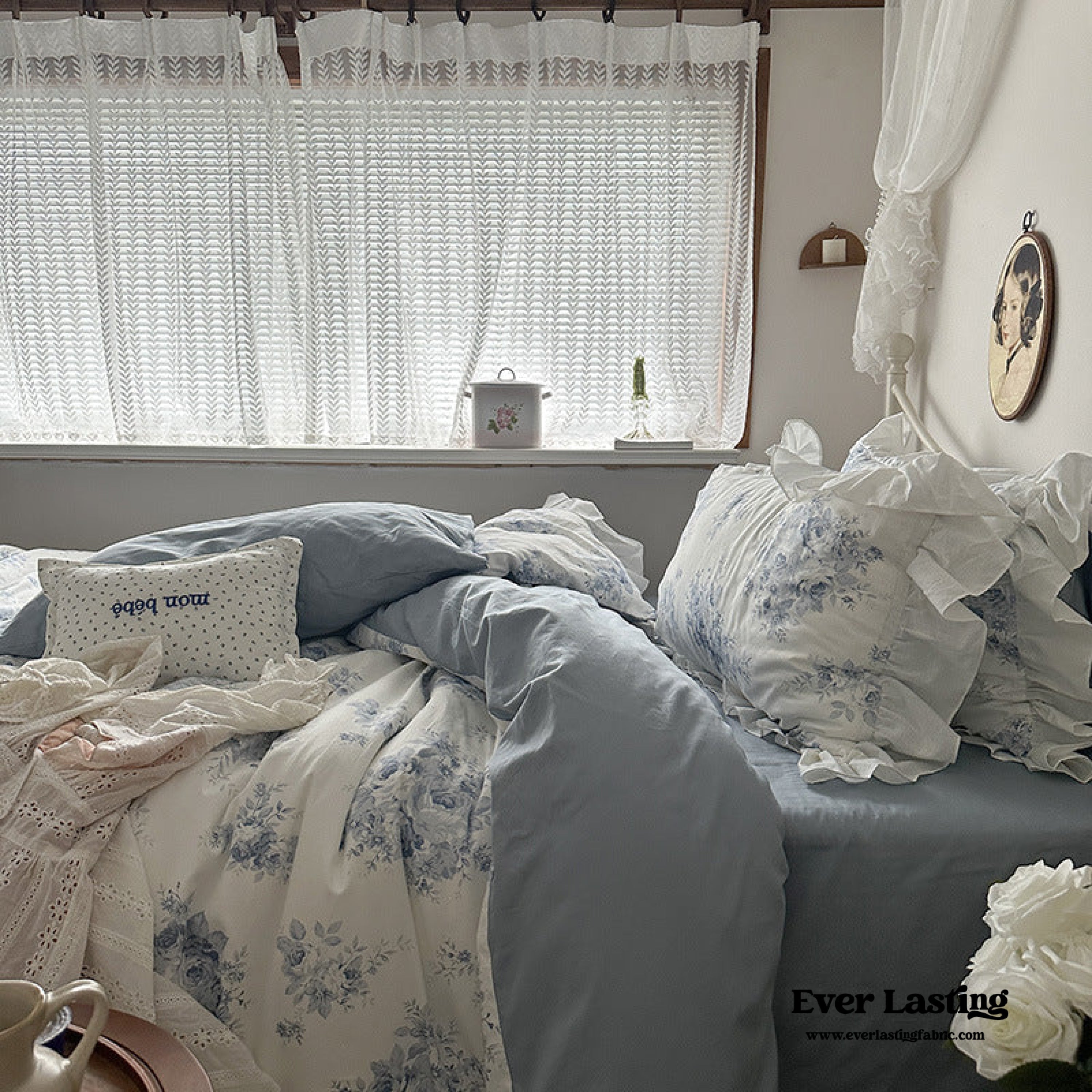 French Ruffle Floral Bedding Set - Pink