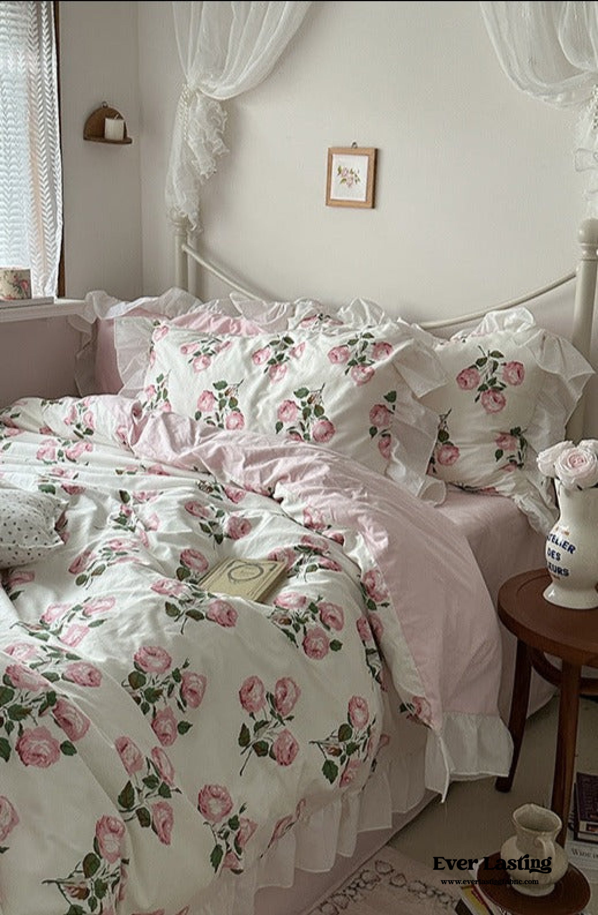 French Ruffle Floral Bedding Set - Pink