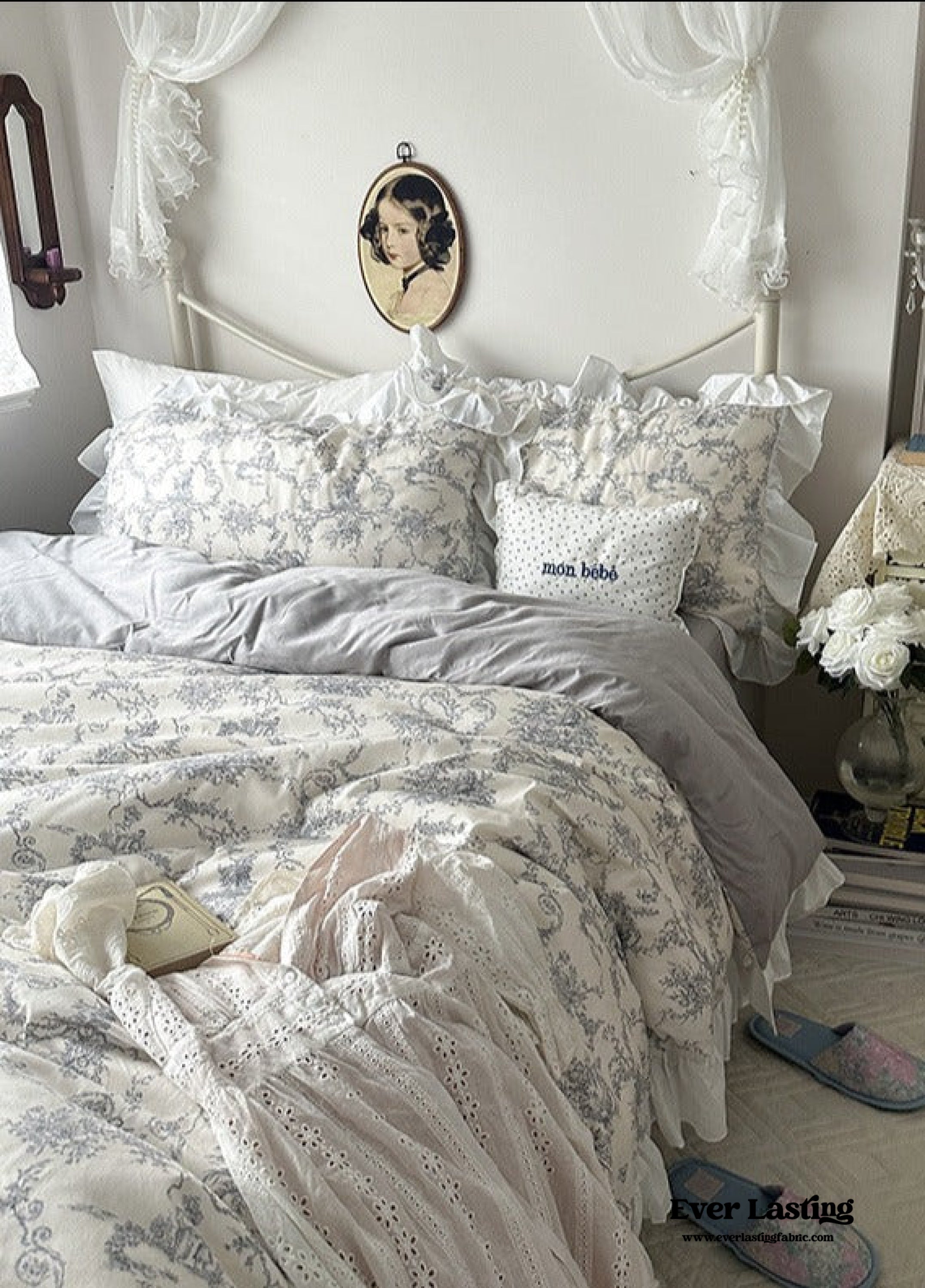 French Ruffle Floral Bedding Set - Pink