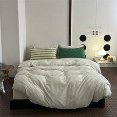 French Stripes Minimal Bedding Set - Green Yellow