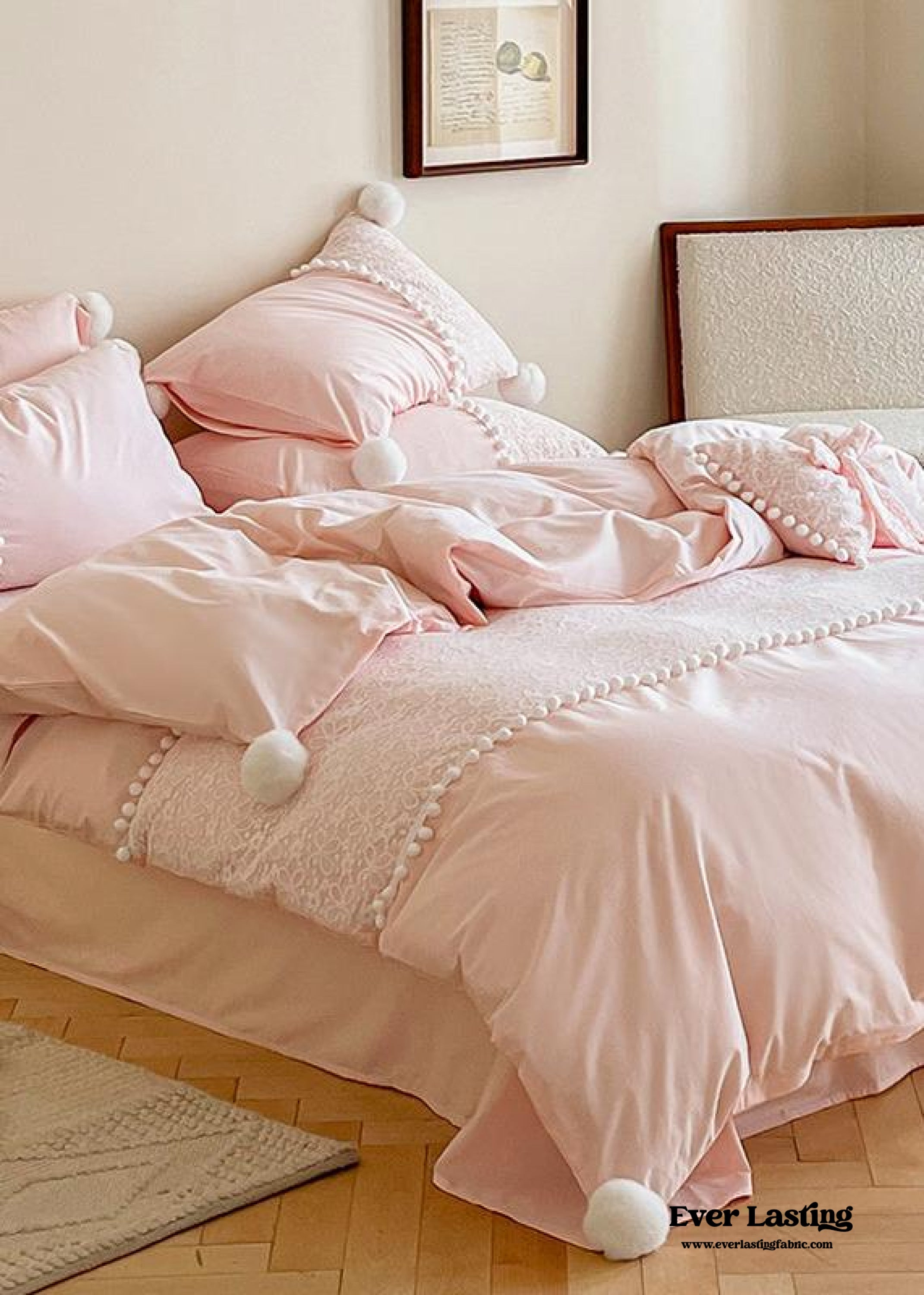 French Sweet Lace Plush Ball Bedding Set - Blue