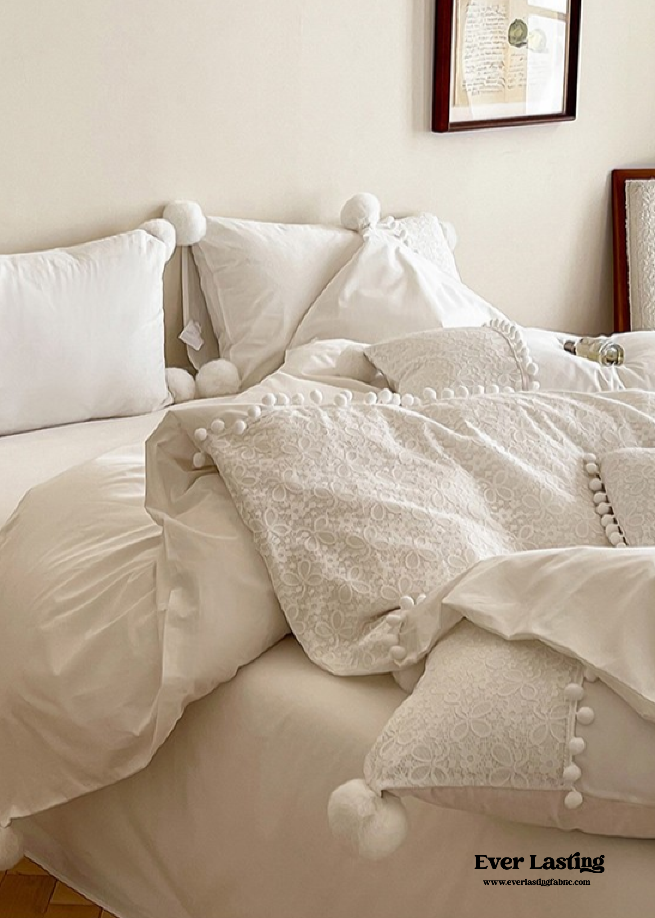French Sweet Lace Plush Ball Bedding Set - Blue
