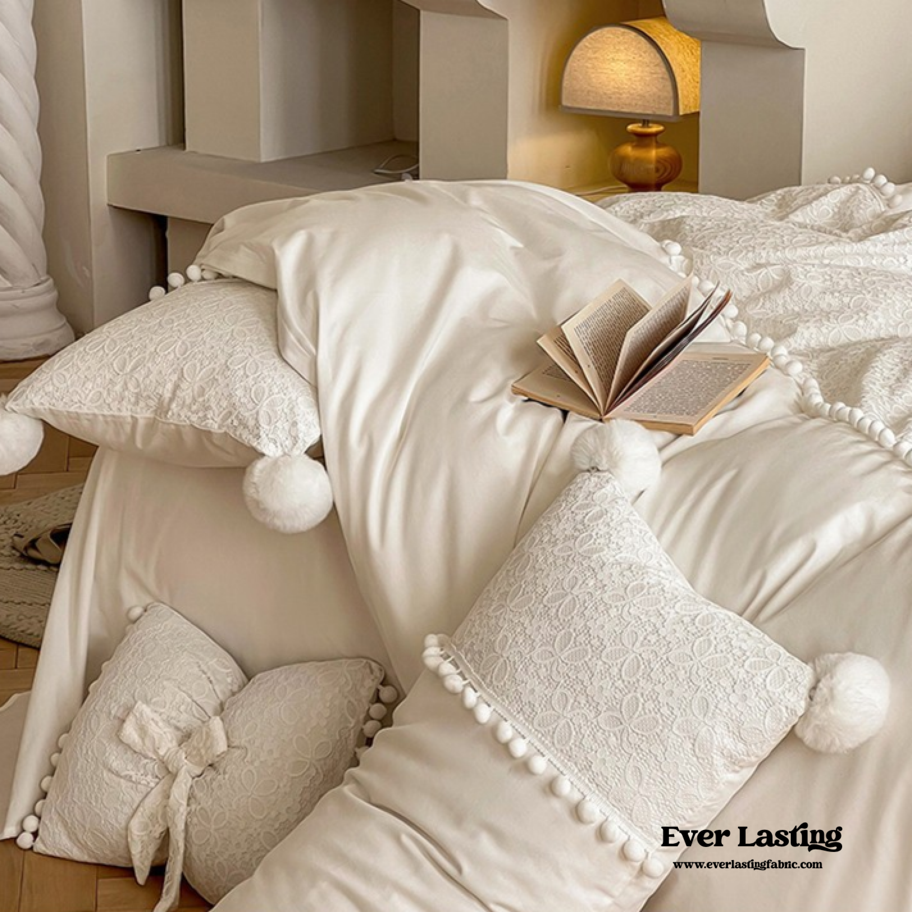 French Sweet Lace Plush Ball Bedding Set - Blue