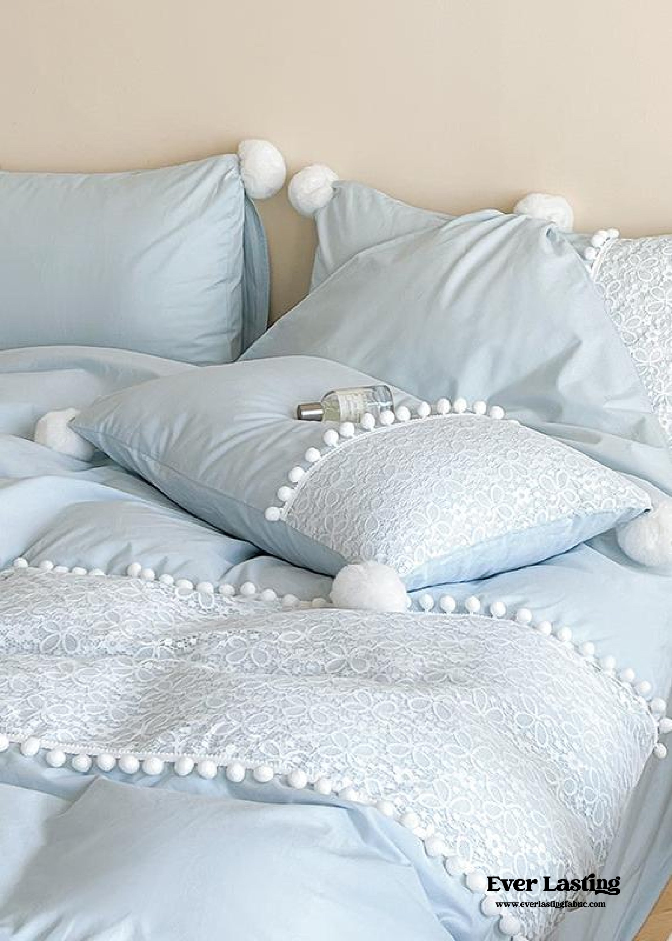 French Sweet Lace Plush Ball Bedding Set - Blue