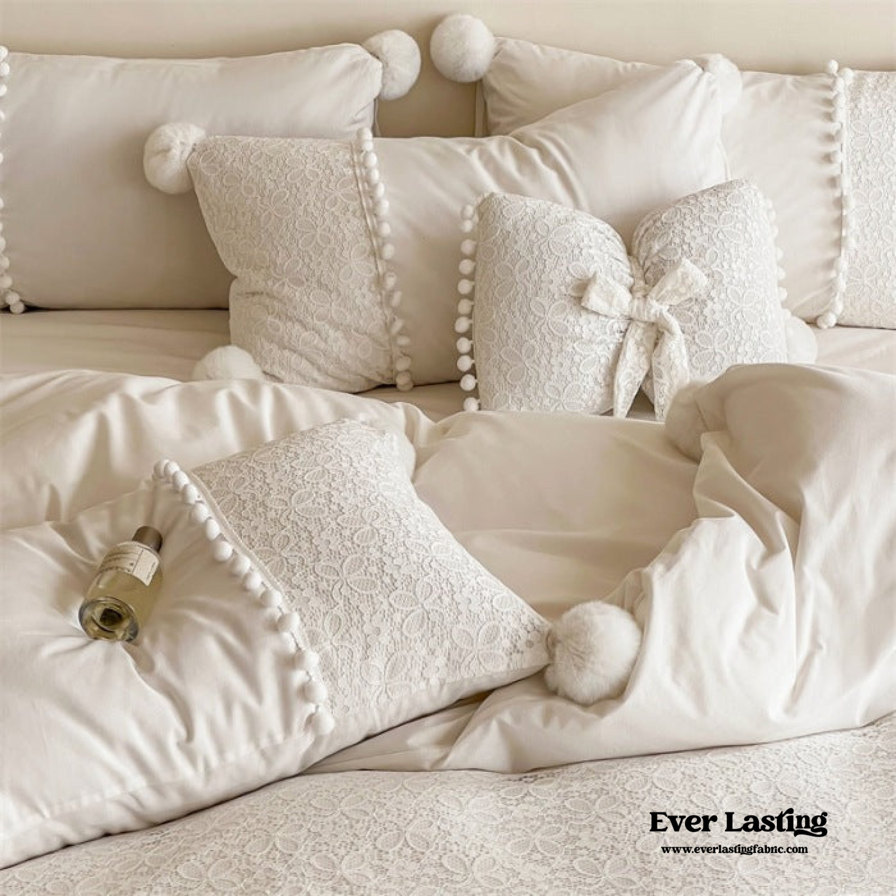 French Sweet Lace Plush Ball Bedding Set - Blue