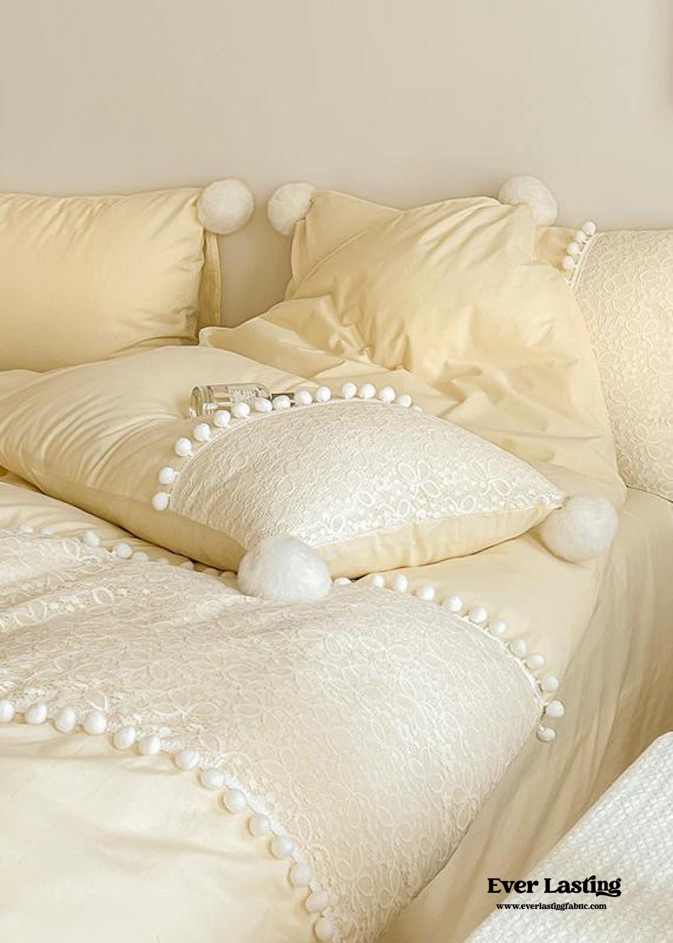 French Sweet Lace Plush Ball Bedding Set - Blue