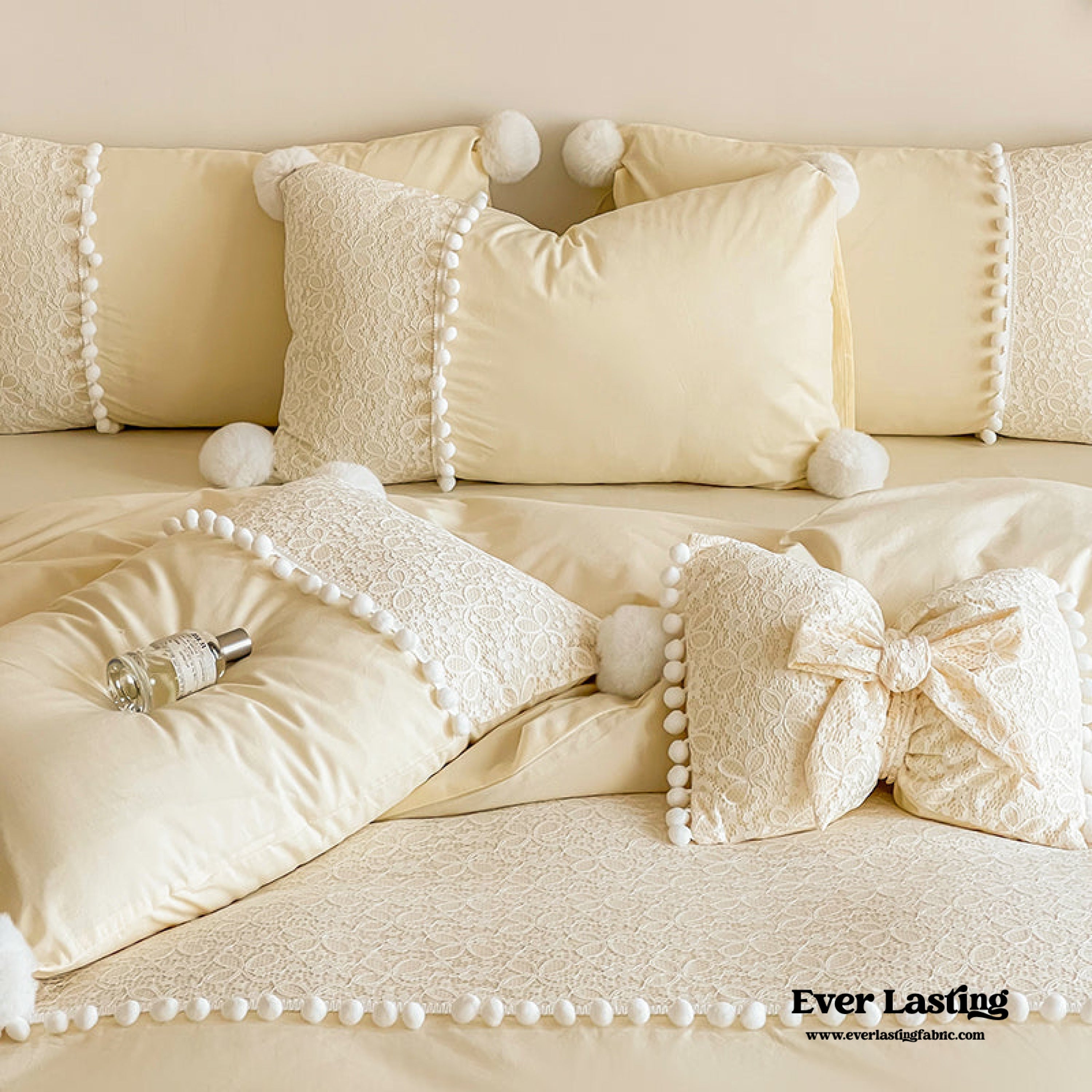 French Sweet Lace Plush Ball Bedding Set - Blue