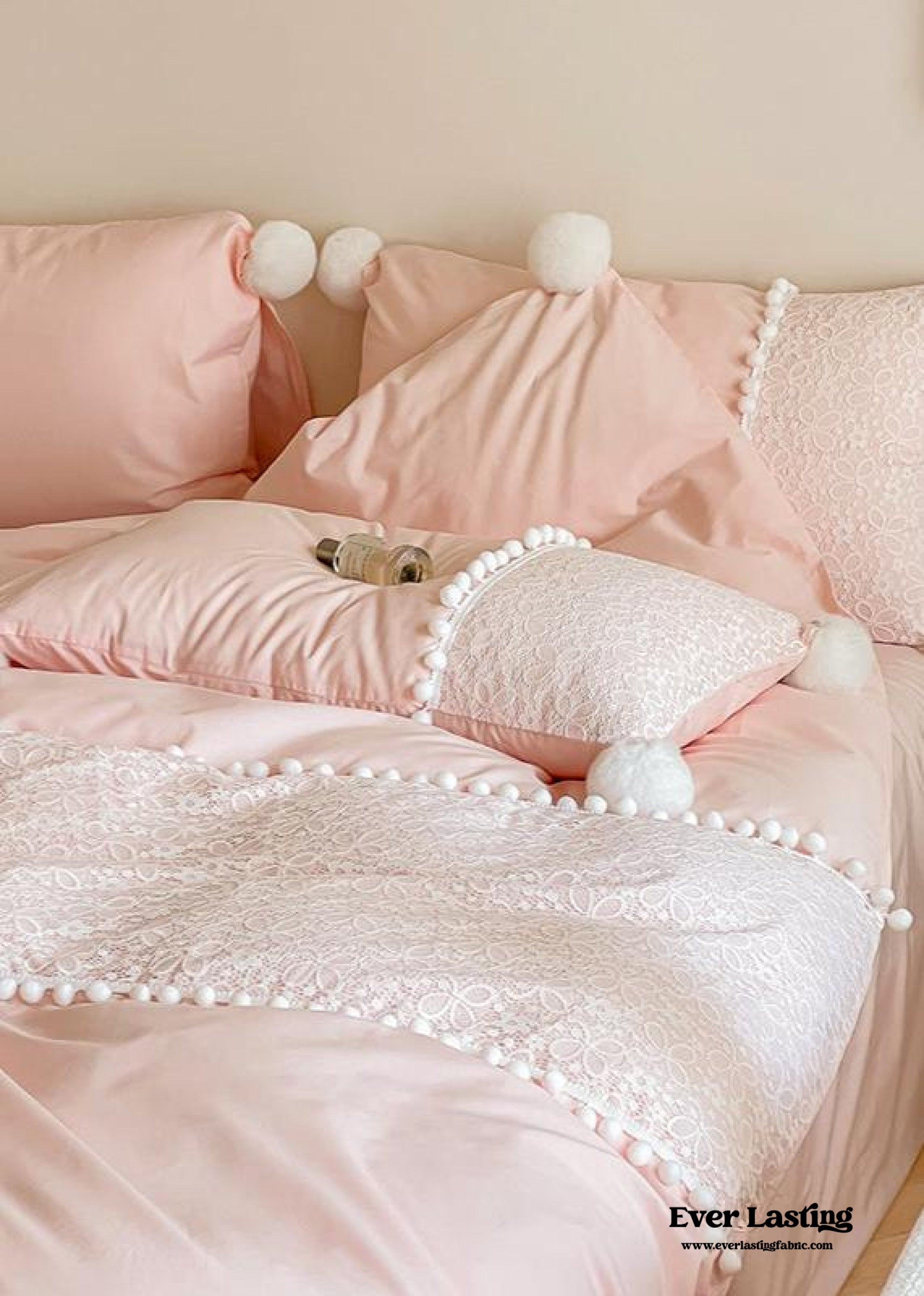 French Sweet Lace Plush Ball Bedding Set - Yellow