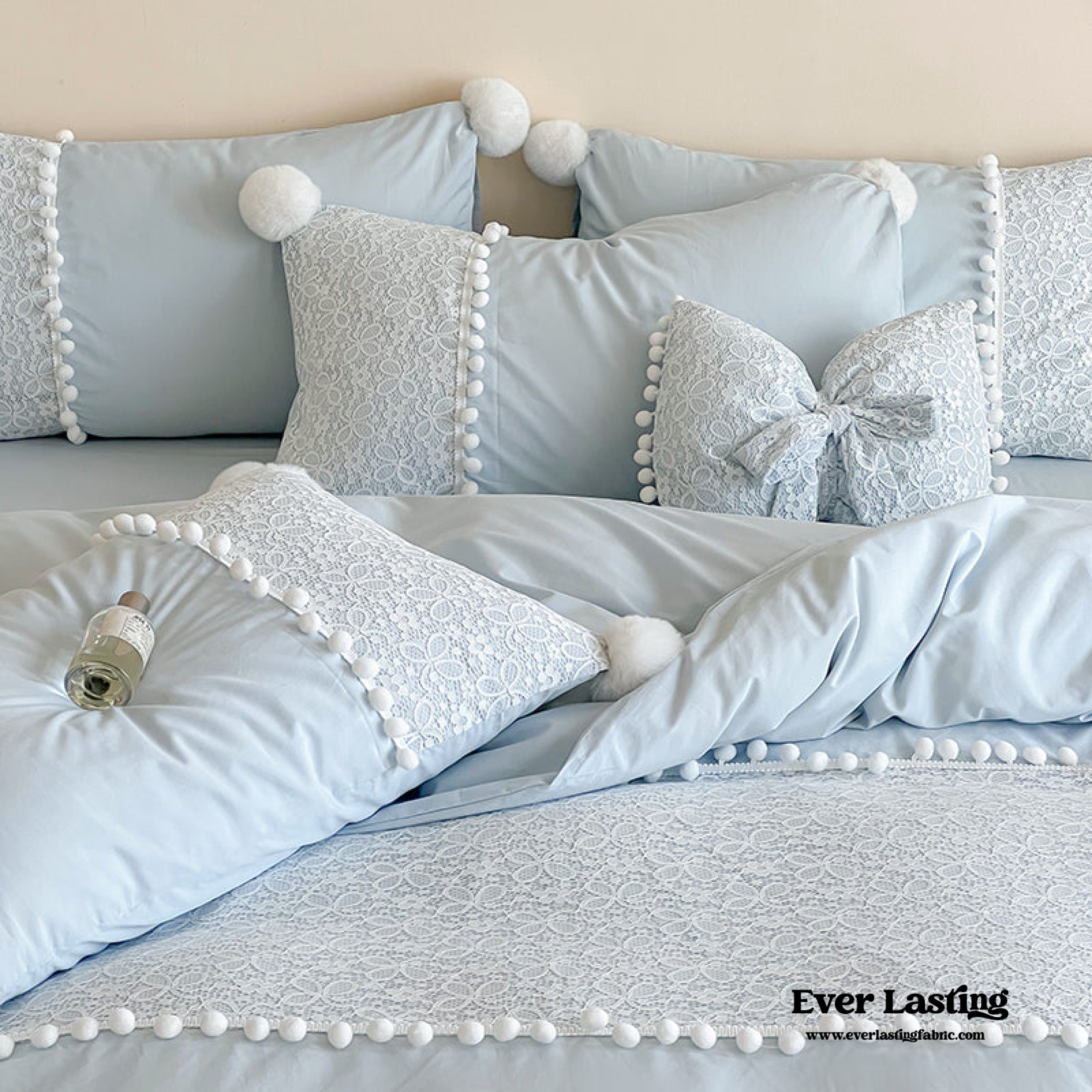 French Sweet Lace Plush Ball Bedding Set - Yellow