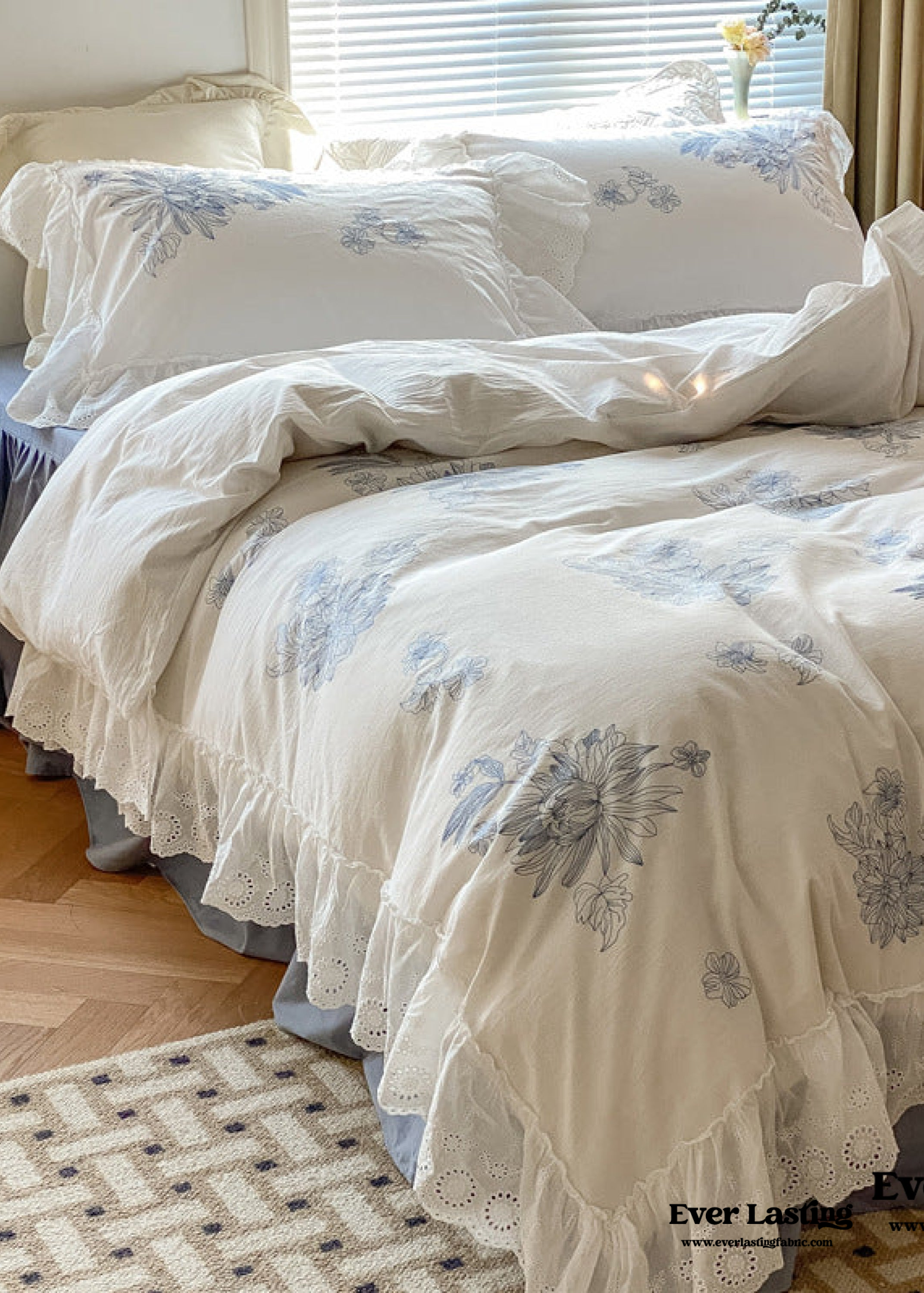 French White Lace Ruffle Bedding Bundle
