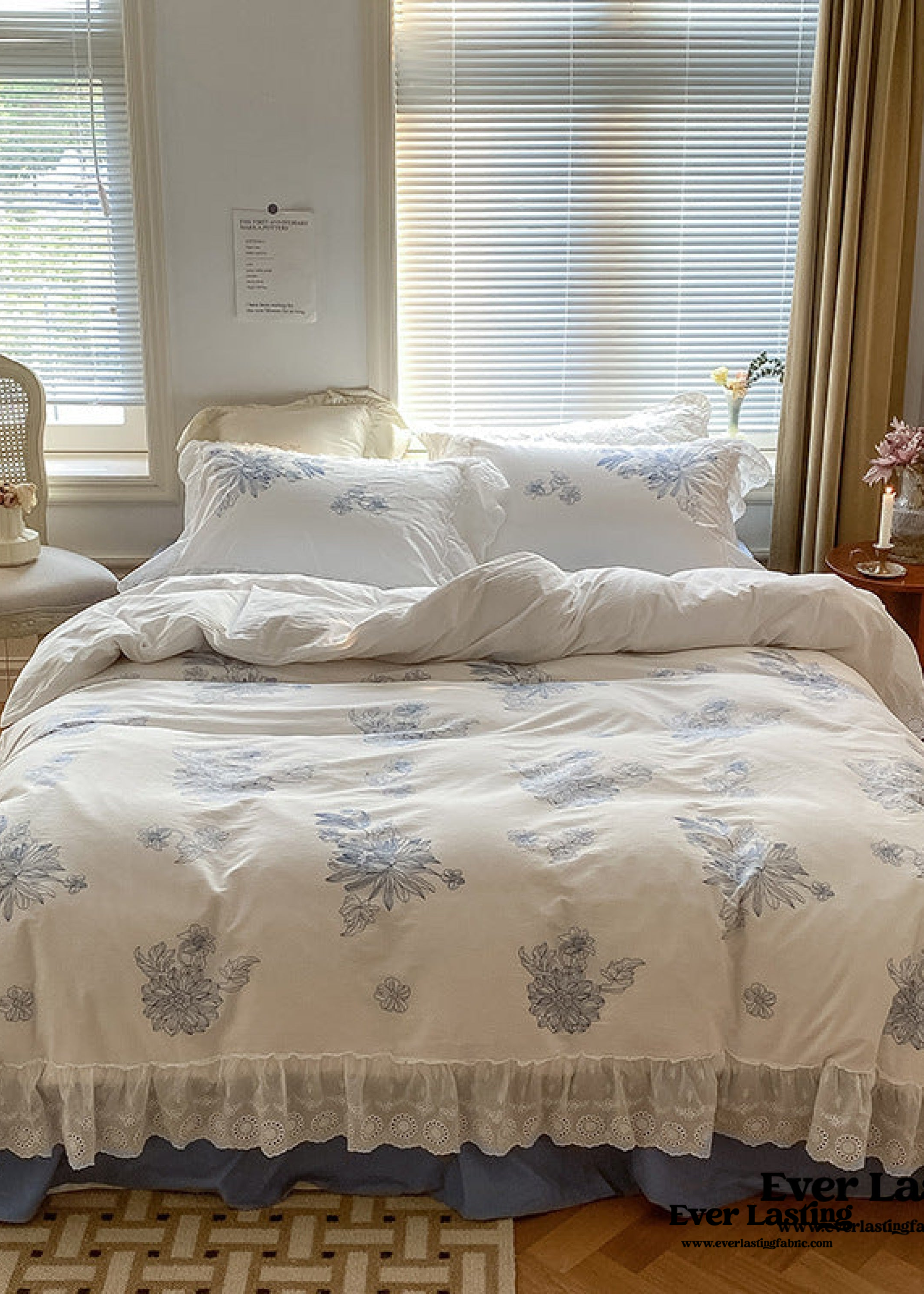 French White Lace Ruffle Bedding Bundle