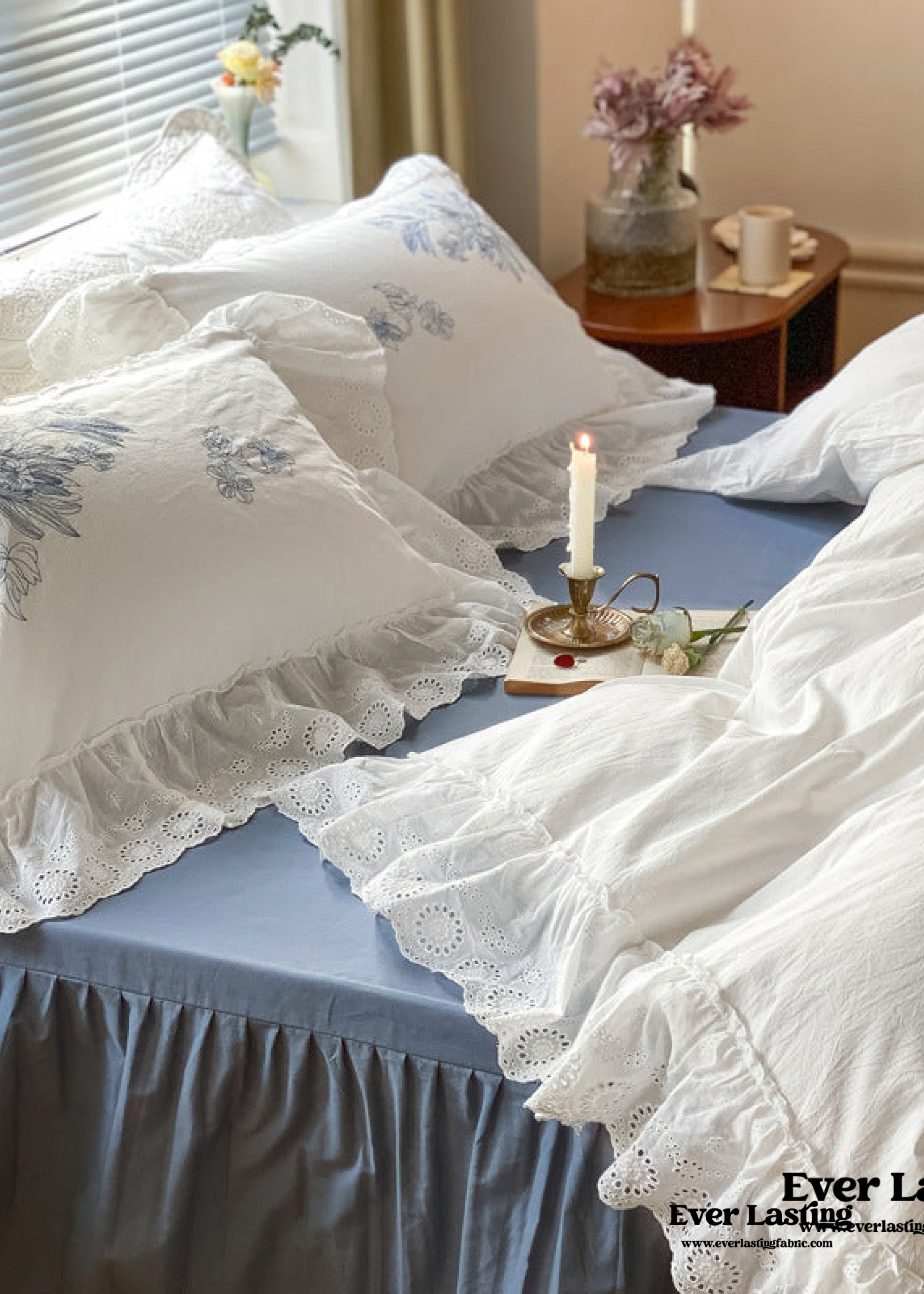 French White Lace Ruffle Bedding Bundle