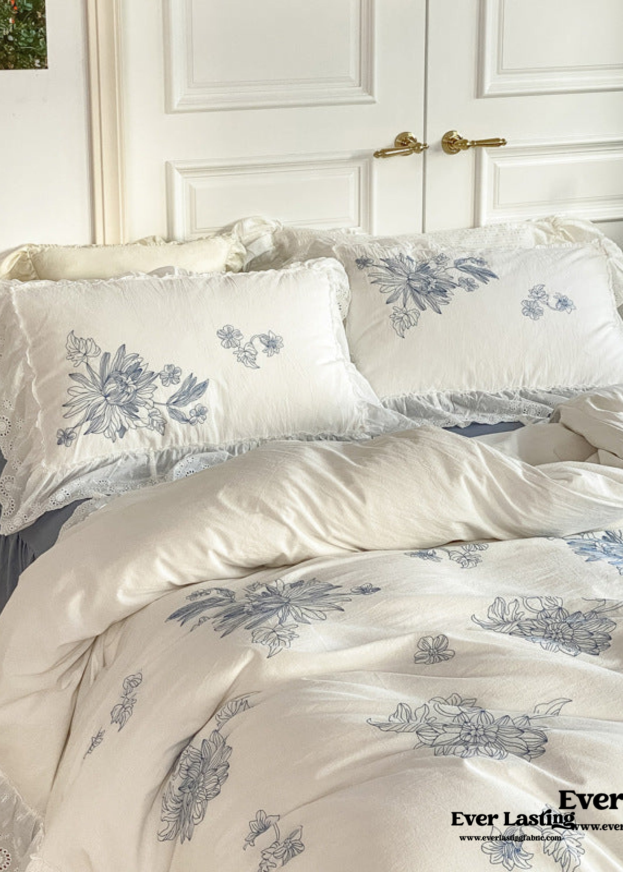 French White Lace Ruffle Bedding Bundle