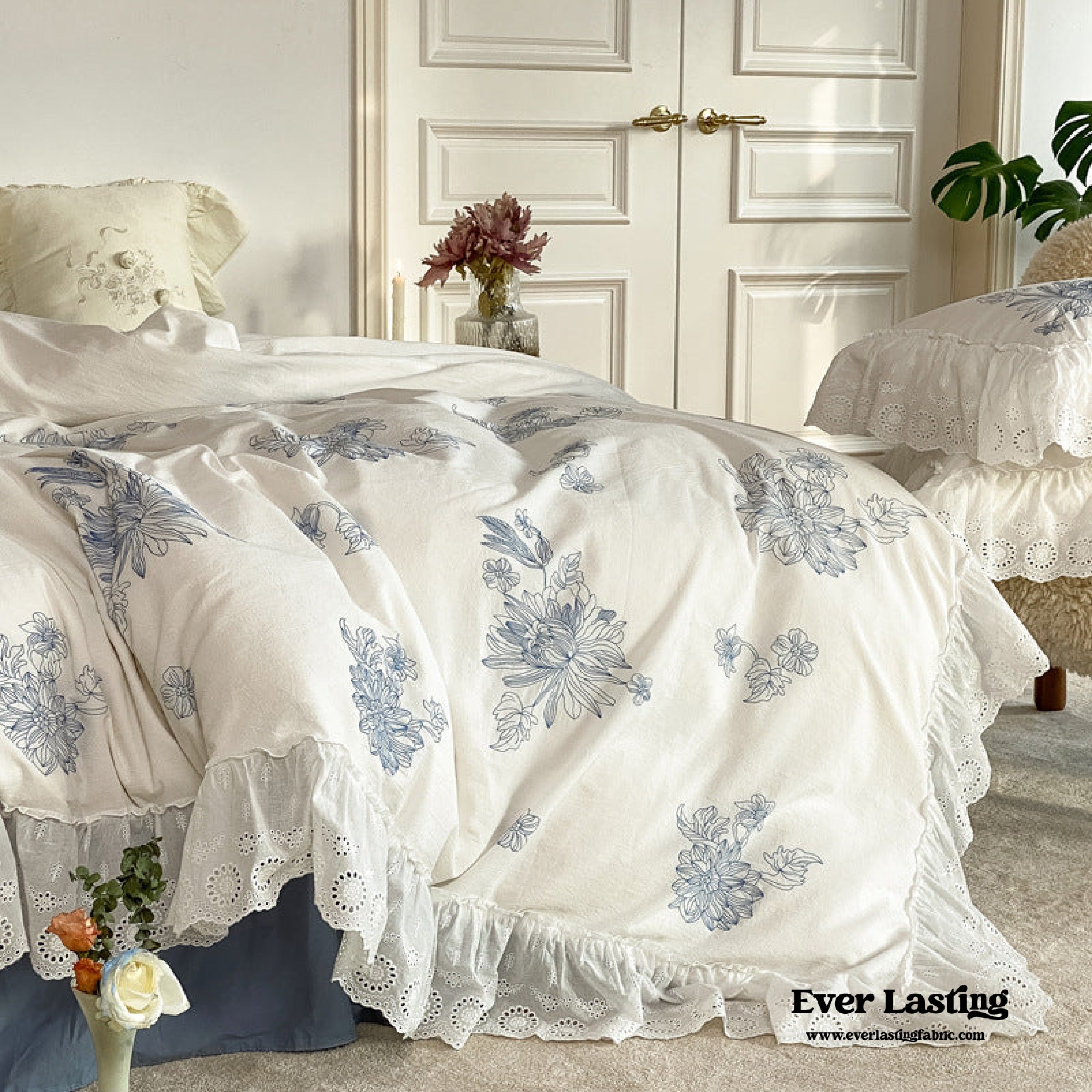 French White Lace Ruffle Bedding Bundle