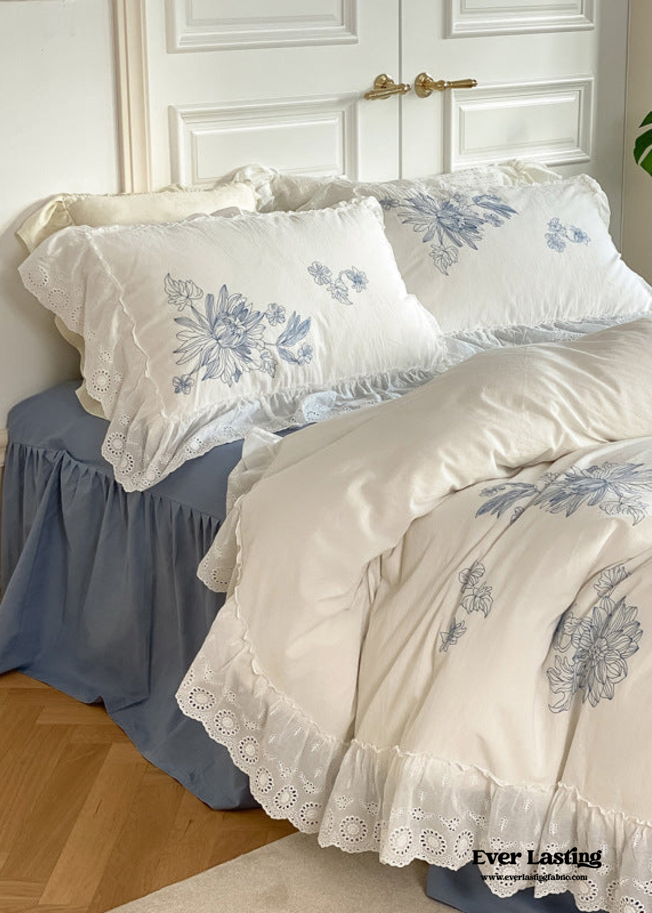 French White Lace Ruffle Bedding Bundle