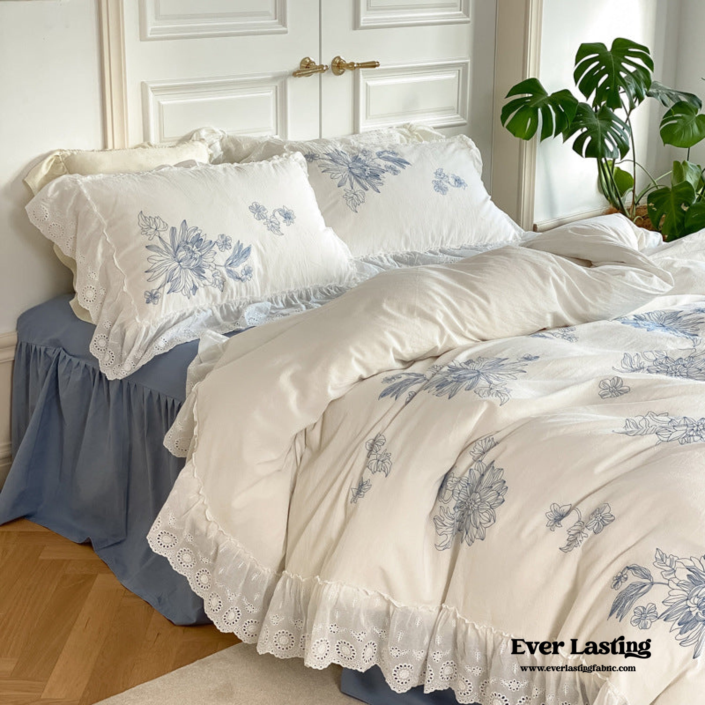 French White Lace Ruffle Bedding Bundle