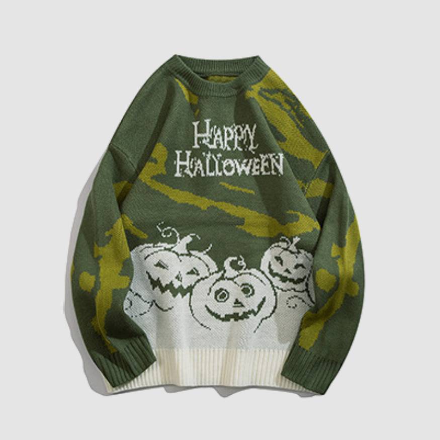 Happy Halloween Pumpkin Pattern Knit Sweater