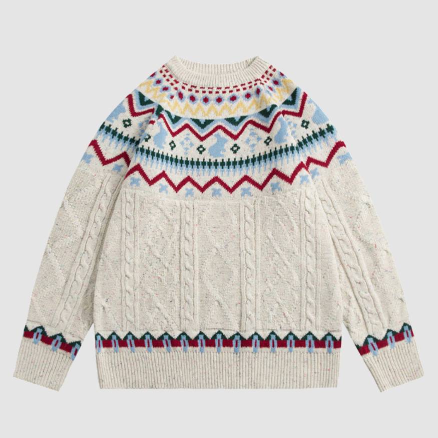 Pullover im Ethno-Stil mit Kaninchenmuster