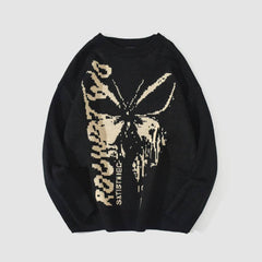 Butterfly & Letters Graffiti Print Sweater