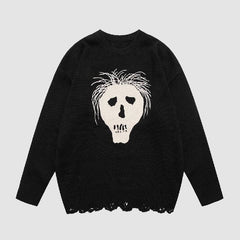 Skull Print Ripped Sweater