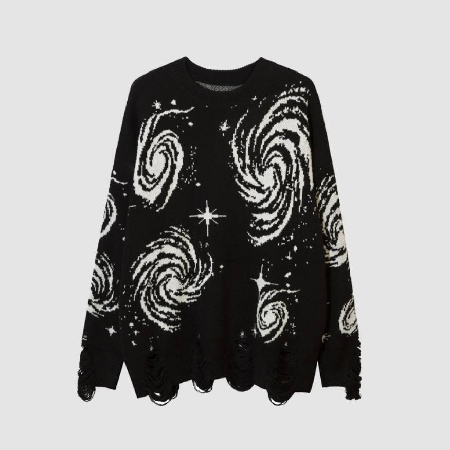 Ripped Hem Twinkle Star Pattern Sweater