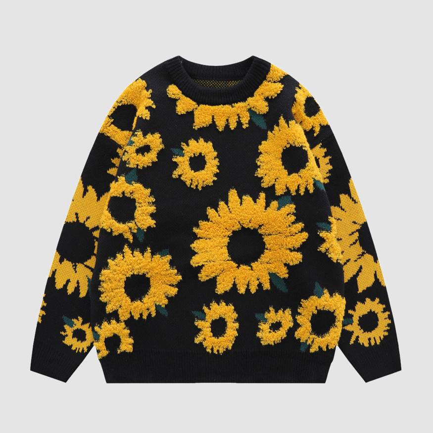 Pullover mit Sonnenblumenmuster-Stickerei