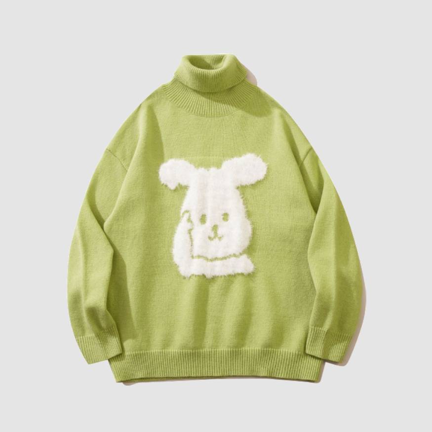 Rabbit Pattern Turtleneck Knit Sweater