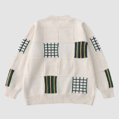 Flower Embroidered Check Jacquard Sweater