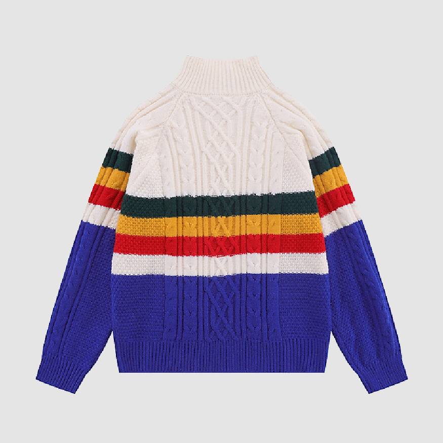 Color Striped Half Button Closure Sweater