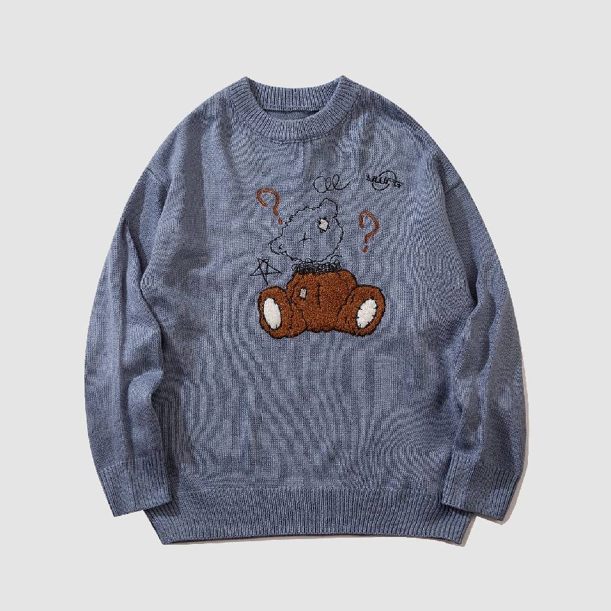 Question Bear Embroidered Sweater