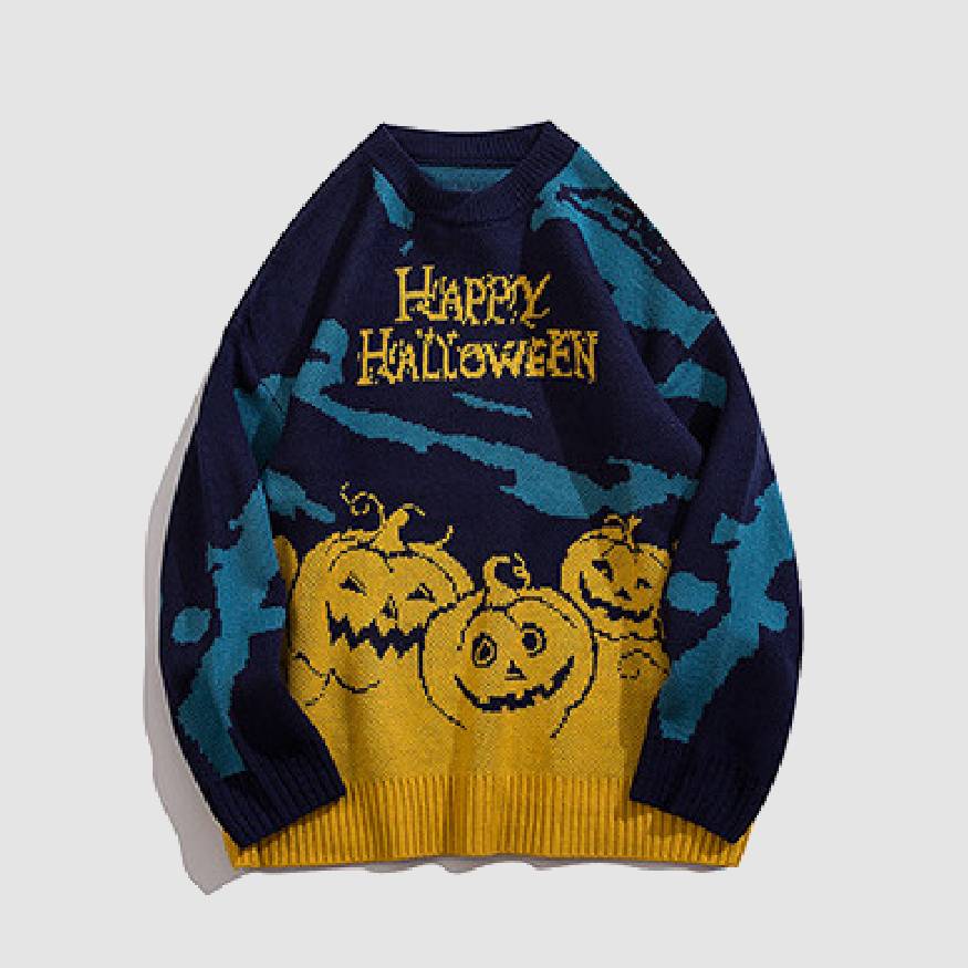 Happy Halloween Pumpkin Pattern Knit Sweater