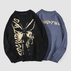 Butterfly & Letters Graffiti Print Sweater