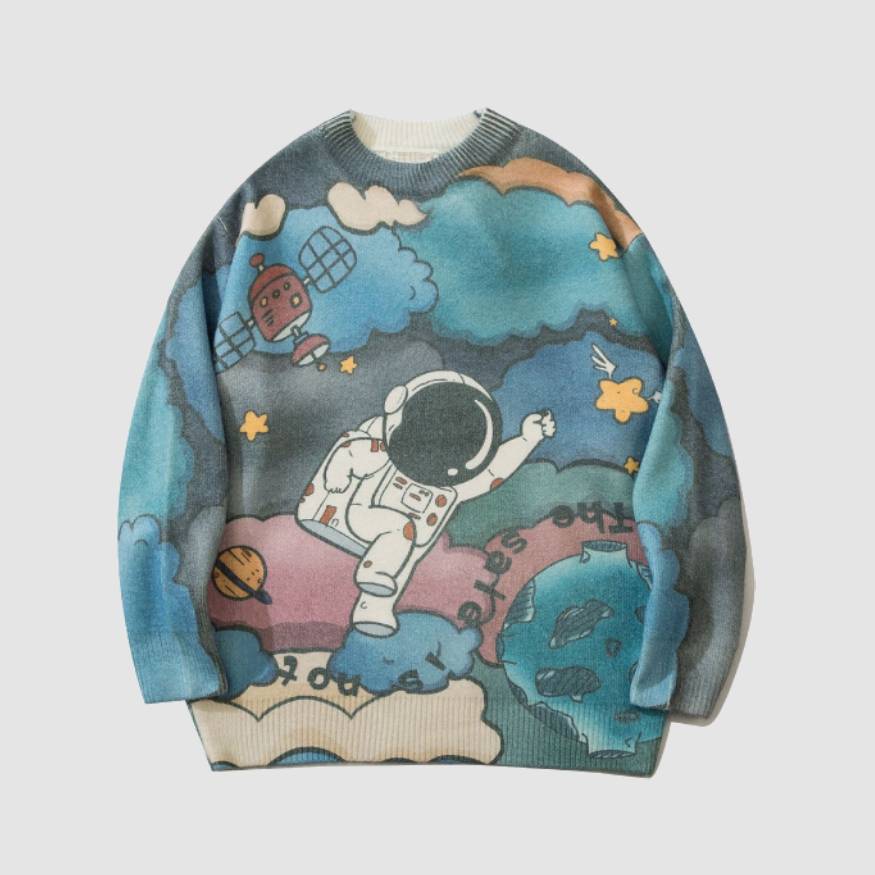 Strickpullover mit Sternen- und Astronautenmuster