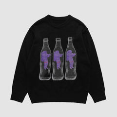 Bottle & Astronaut Pattern Knit Sweater