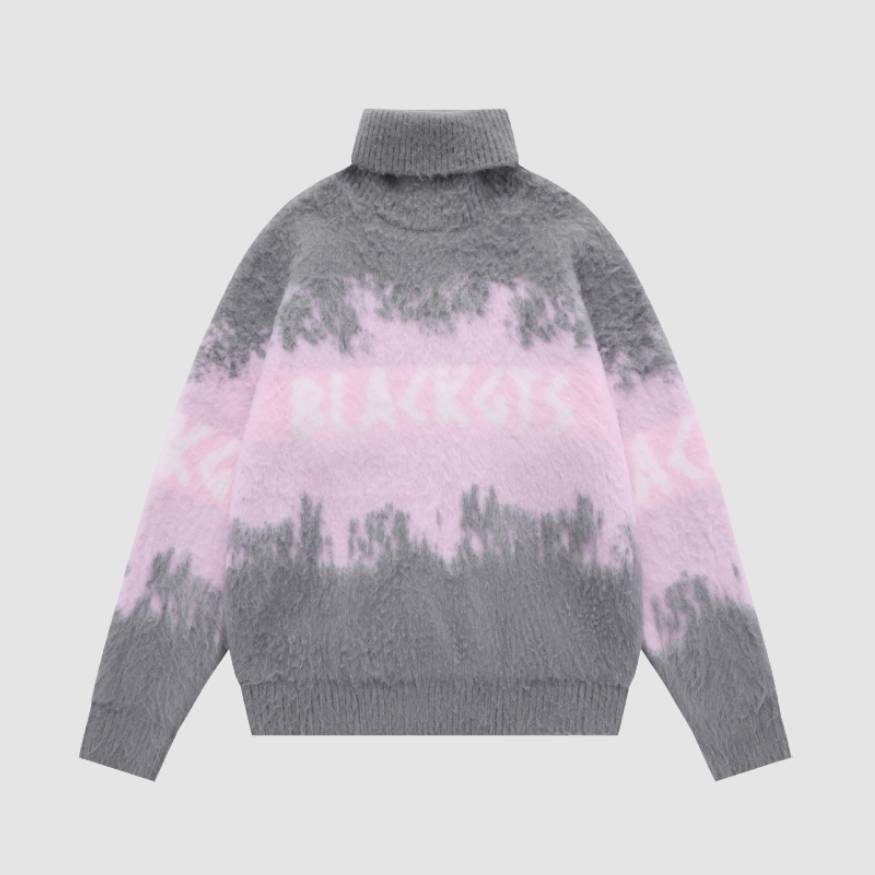 Color Block Letters Print Turtleneck Sweater