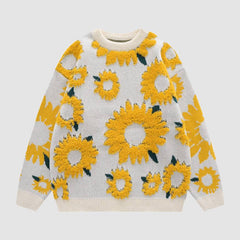 Pullover mit Sonnenblumenmuster-Stickerei